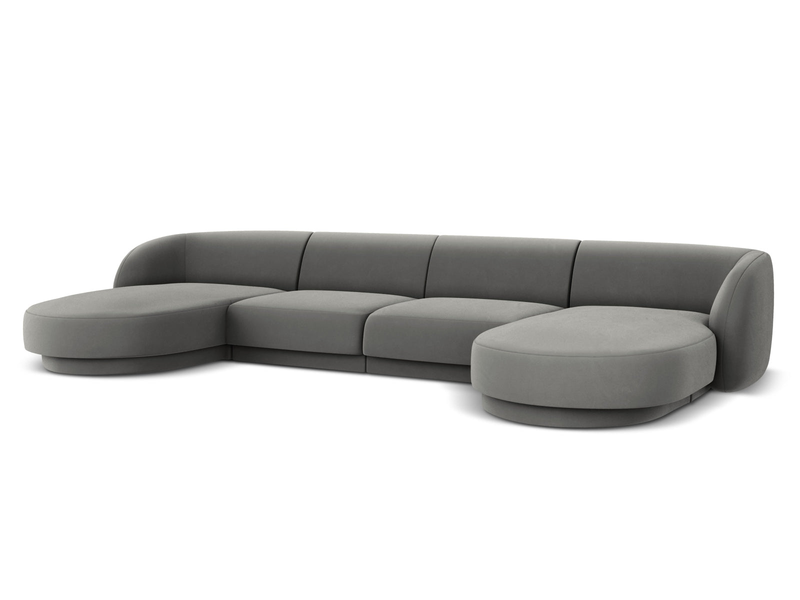 Modernes 5-Sitzer Miley Velour Panoramic Sofa in einem sanften Grau-Blau, perfekt für gemütliche und stilvolle Wohnzimmer.