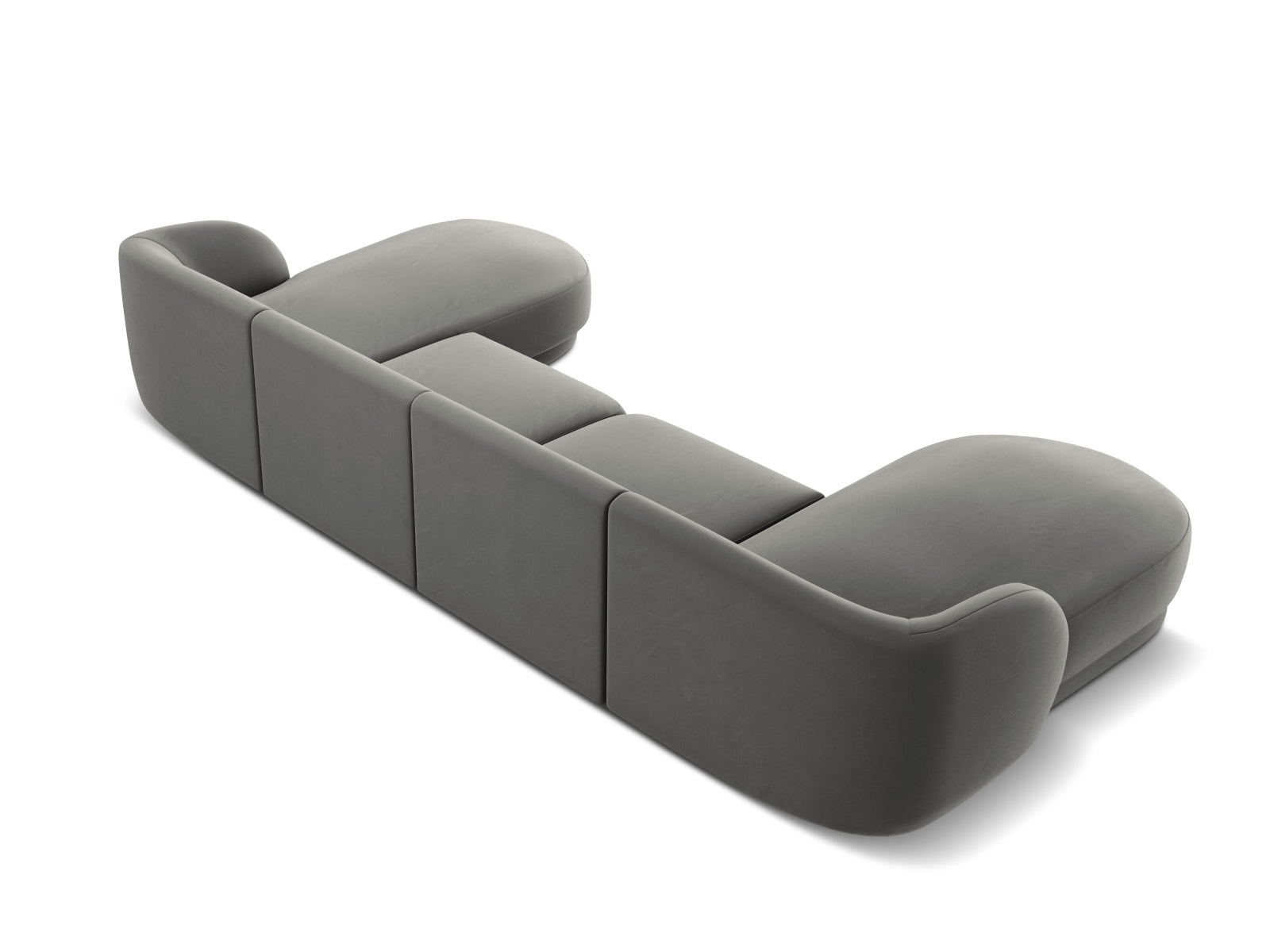 Elegantes 5-Sitzer Sofa Miley aus Velours in sanftem Grau-Blau, ideal für stilvolle Wohnräume und entspannte Abende.