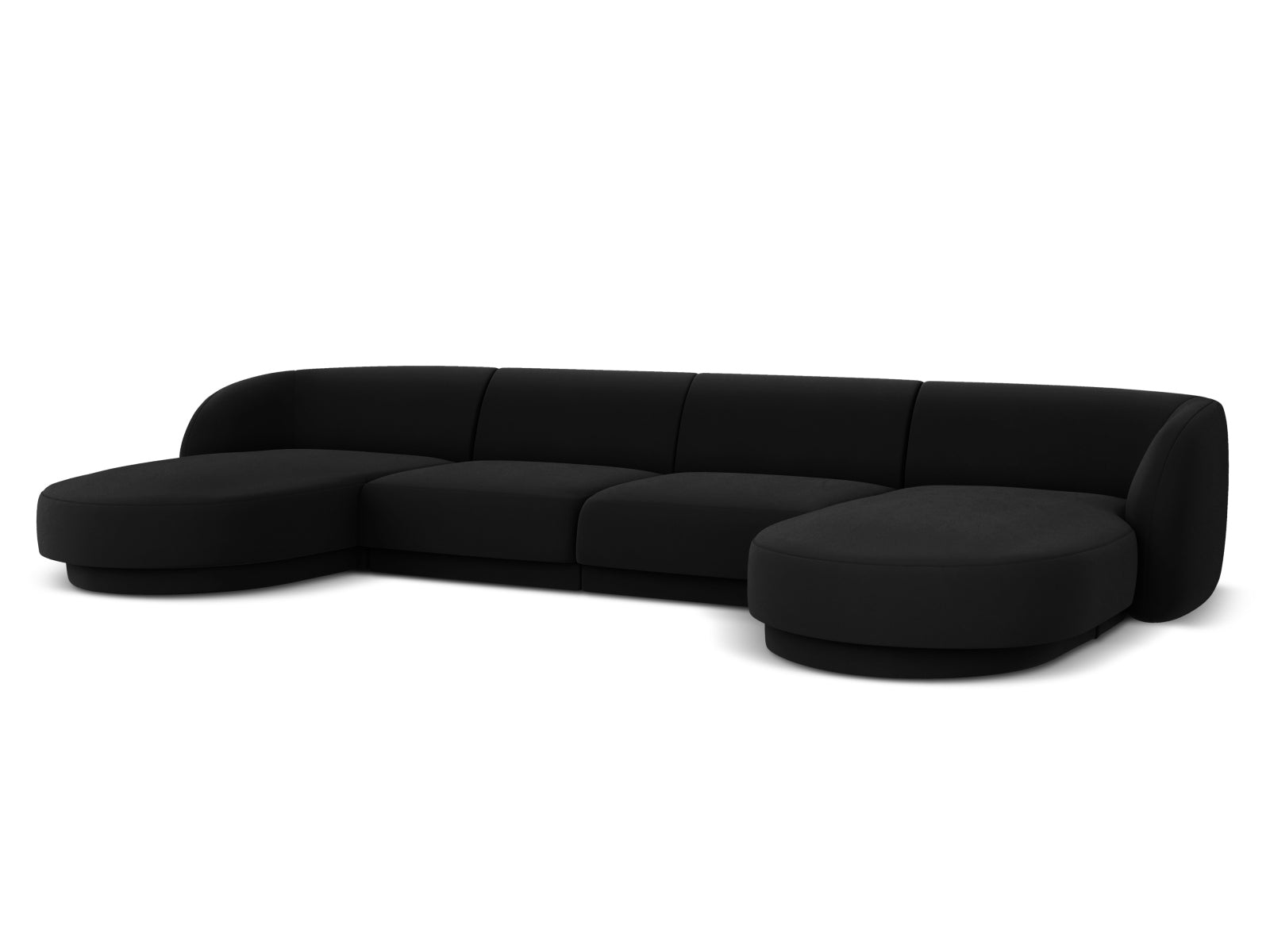Luxuriöses 5-Sitzer Miley Velour Panoramic Sofa in edlem Schwarz-Bluvel, perfekt für einladende und stilvolle Wohnzimmer.