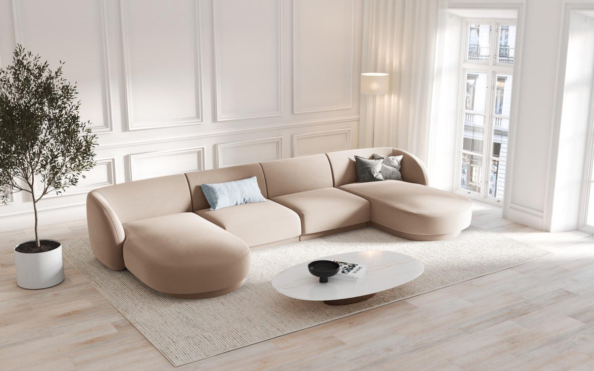 Miley Velour Panoramic Sofa 5 Sitzer in Cappuccino-Bluvel präsentiert im Onlineshop von KAQTU Design AG. 3er Sofa ist von Micadoni
