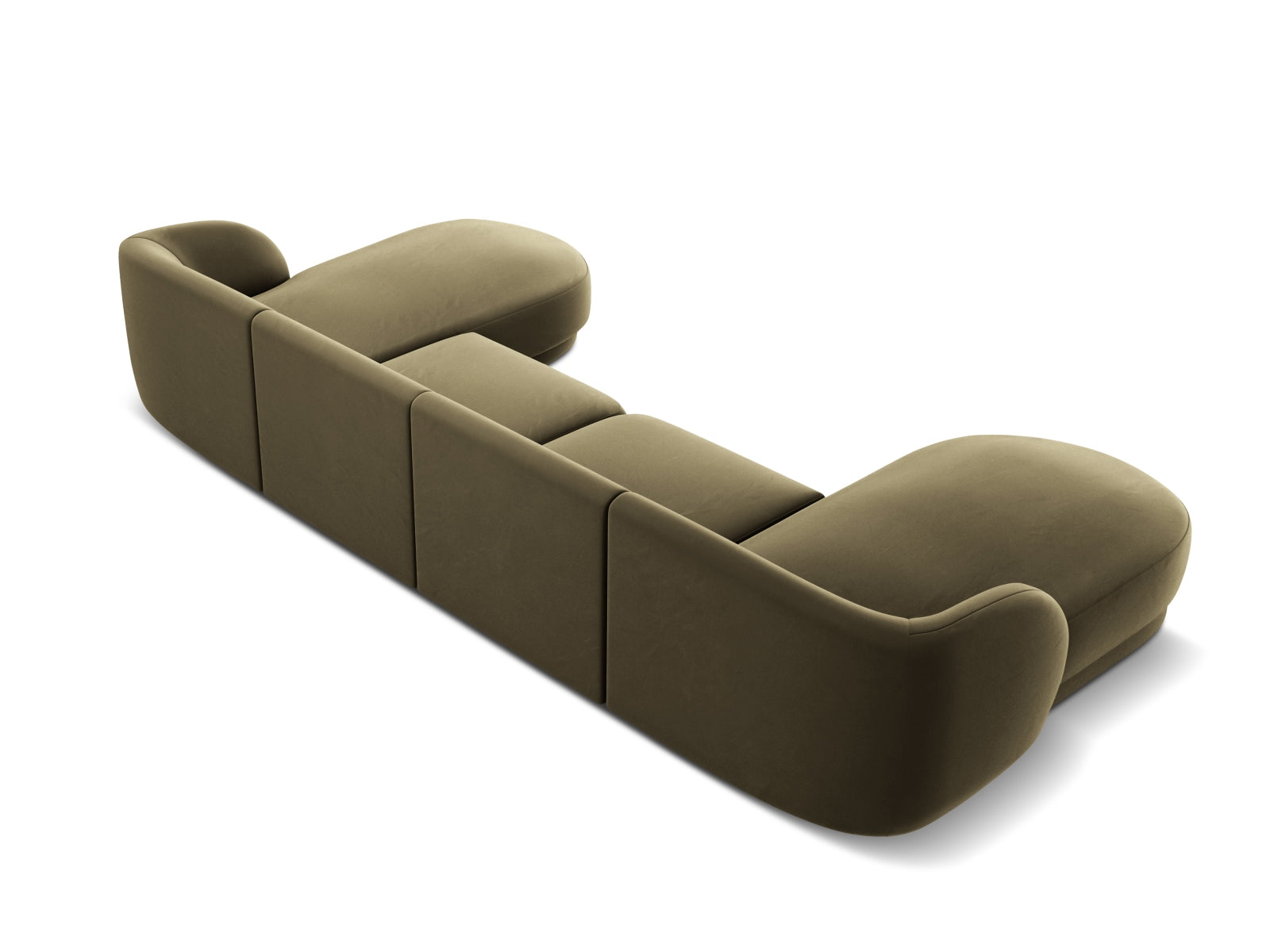 Elegantes 5-Sitzer-Panoramico-Sofa Miley aus weichem Velours in modernem Grün-Blau, ideal für gemütliche Stunden und stilvolle Einrichtung.