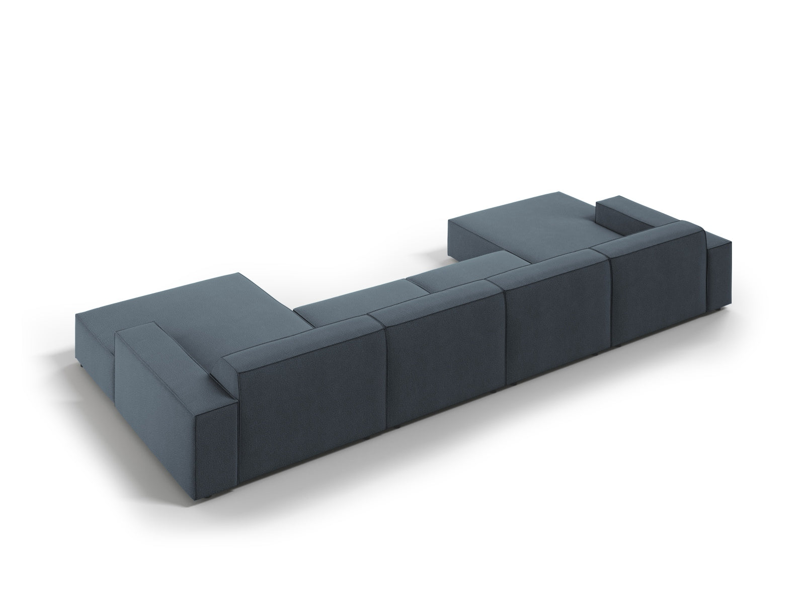 Elegantes, modulares 6-Sitzer Sofa Jodie in modernem Blau, ideal für gemütliche Zusammenkünfte und stilvolle Wohnräume.