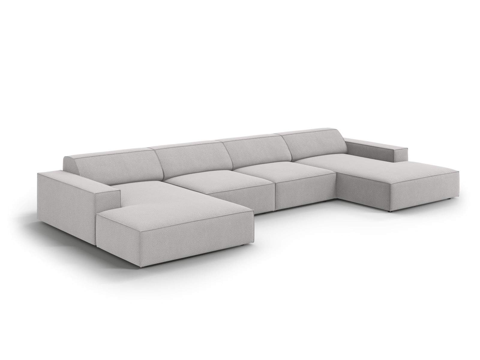 Modernes, flexibles 6-Sitzer Sofa Jodie in sanftem Grau, perfekt für gemütliche Zusammenkünfte und stilvolle Einrichtungsideen.