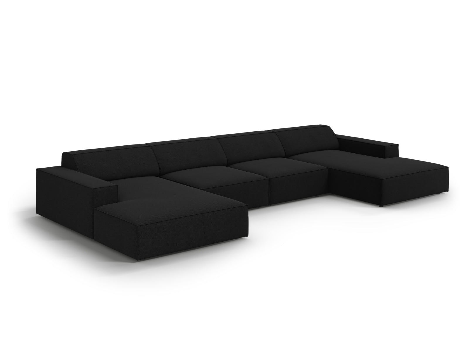 Stilvolles 6-Sitzer Sofa Jodie von Micadoni, modulares Design in elegantem Schwarz, perfekt für gesellige Abende und moderne Einrichtung.