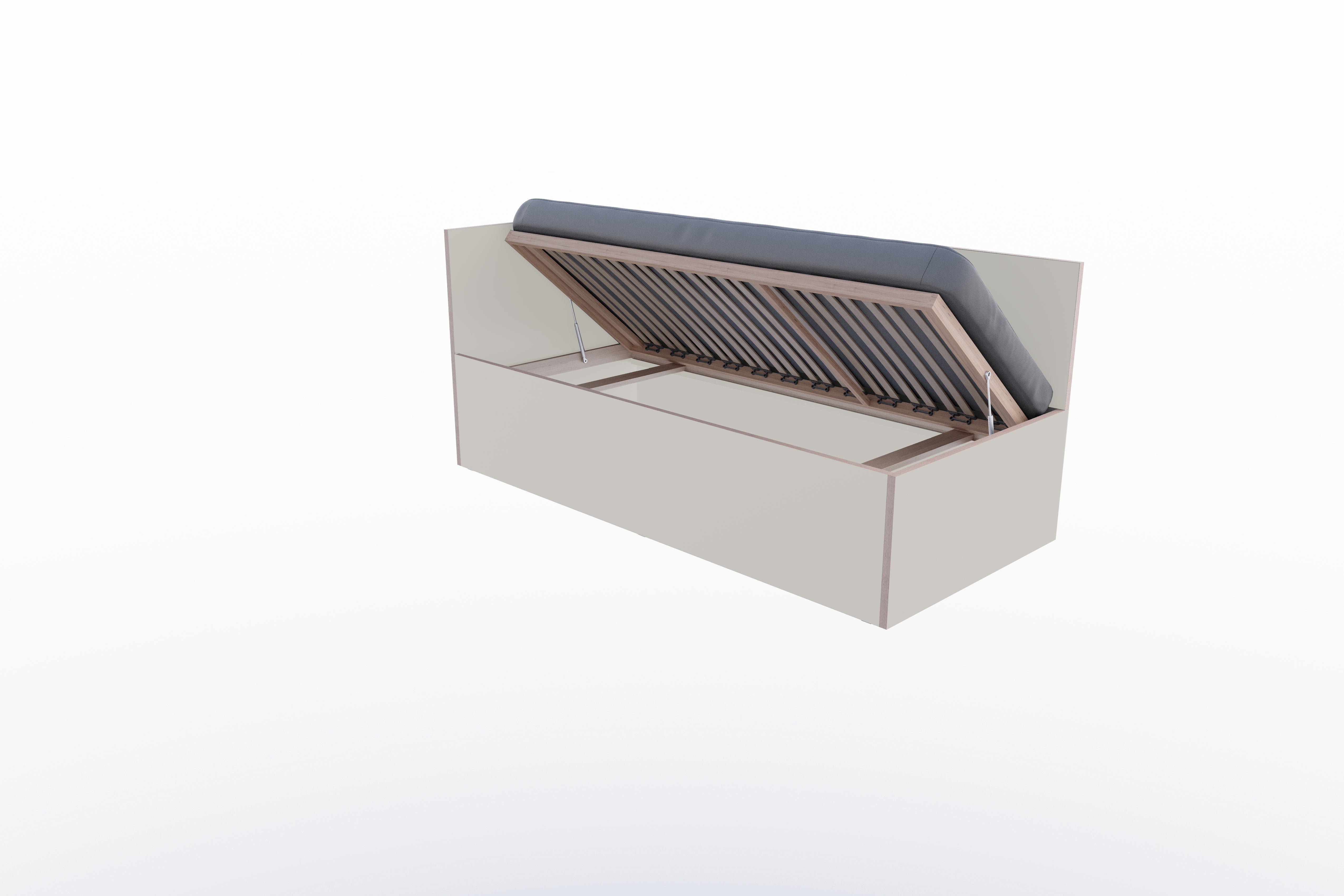 Corner Bett 90 x 200 links in Steingrau/Multiplexkante präsentiert im Onlineshop von KAQTU Design AG. Bett ist von Müller Möbelwerkstätten
