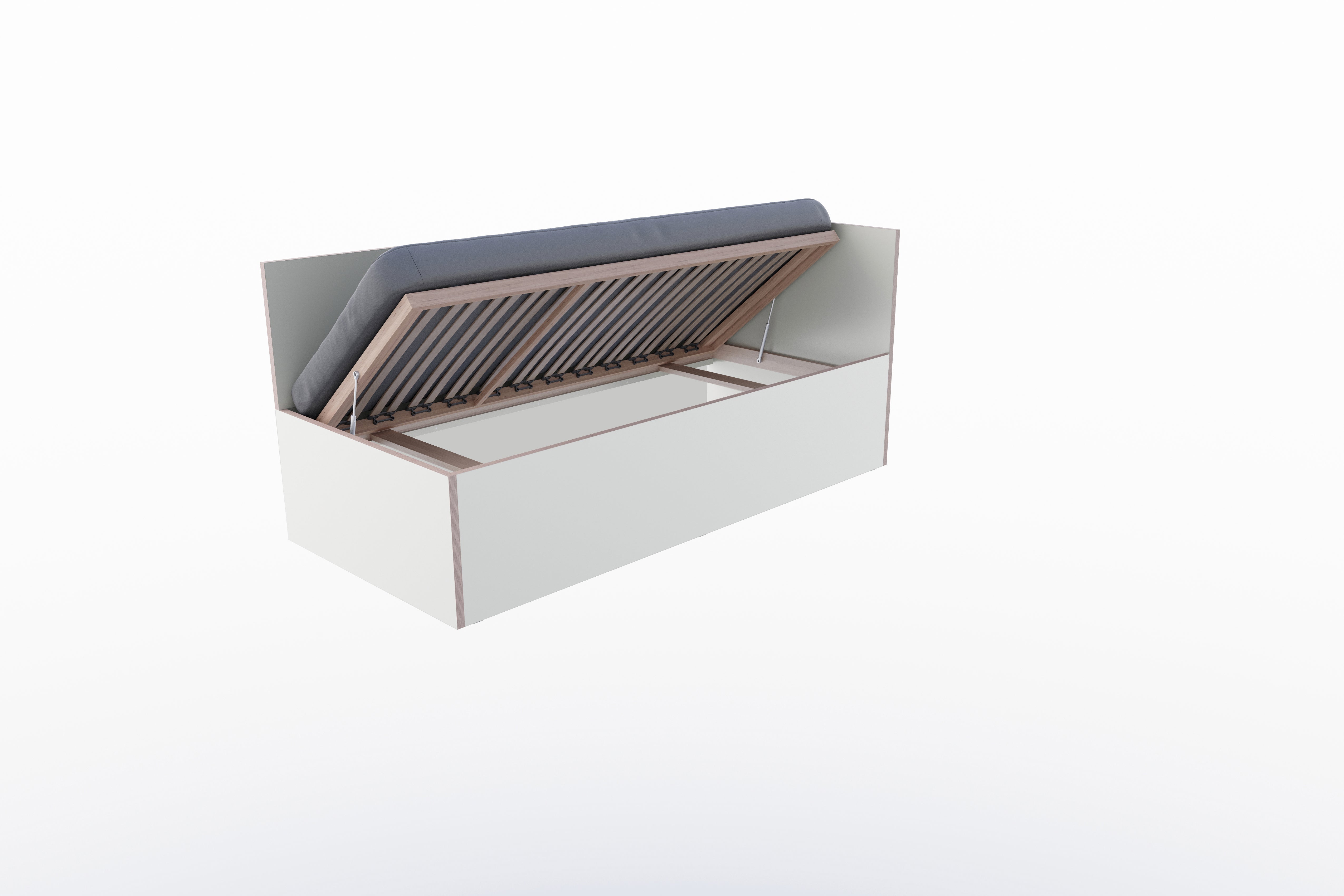 Corner Bett 90 x 200 rechts in Weiss/Multiplexkante präsentiert im Onlineshop von KAQTU Design AG. Bett ist von Müller Möbelwerkstätten