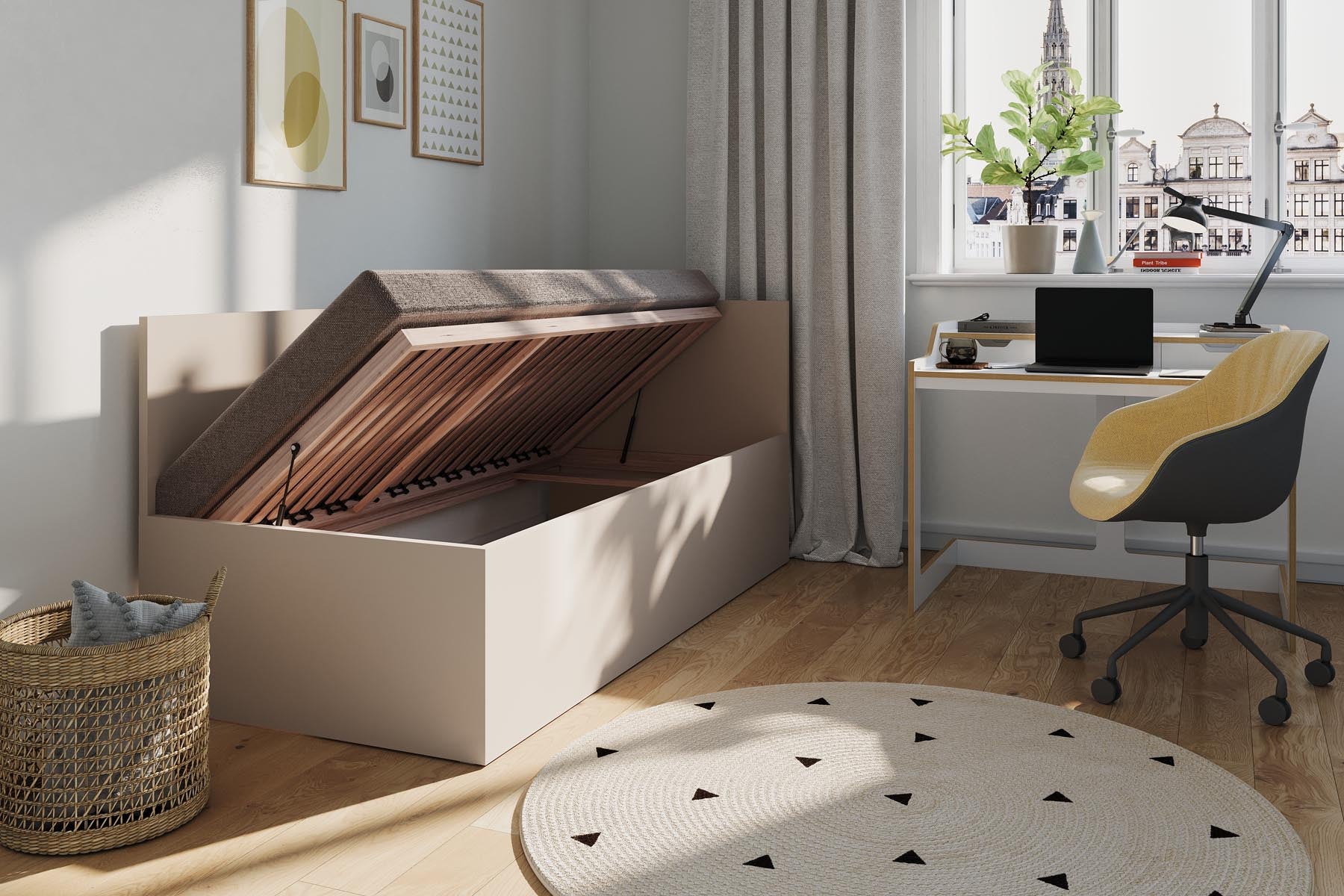 Corner Bett 90 x 200 rechts in Kaschmirgrau präsentiert im Onlineshop von KAQTU Design AG. Bett ist von Müller Möbelwerkstätten