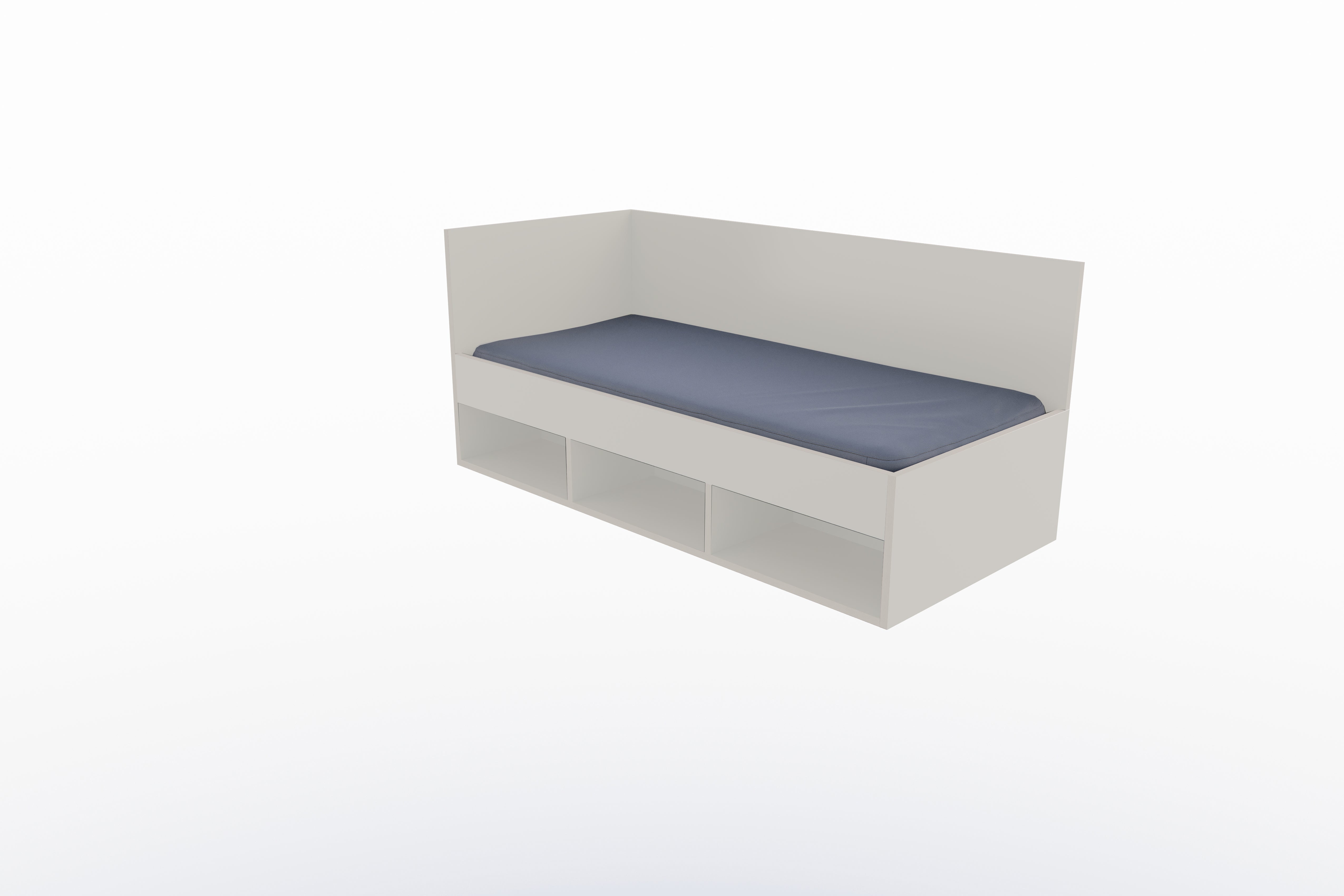Corner Bett mit offenem Regal 90 x 200 links in Steingrau präsentiert im Onlineshop von KAQTU Design AG. Bett ist von Müller Möbelwerkstätten