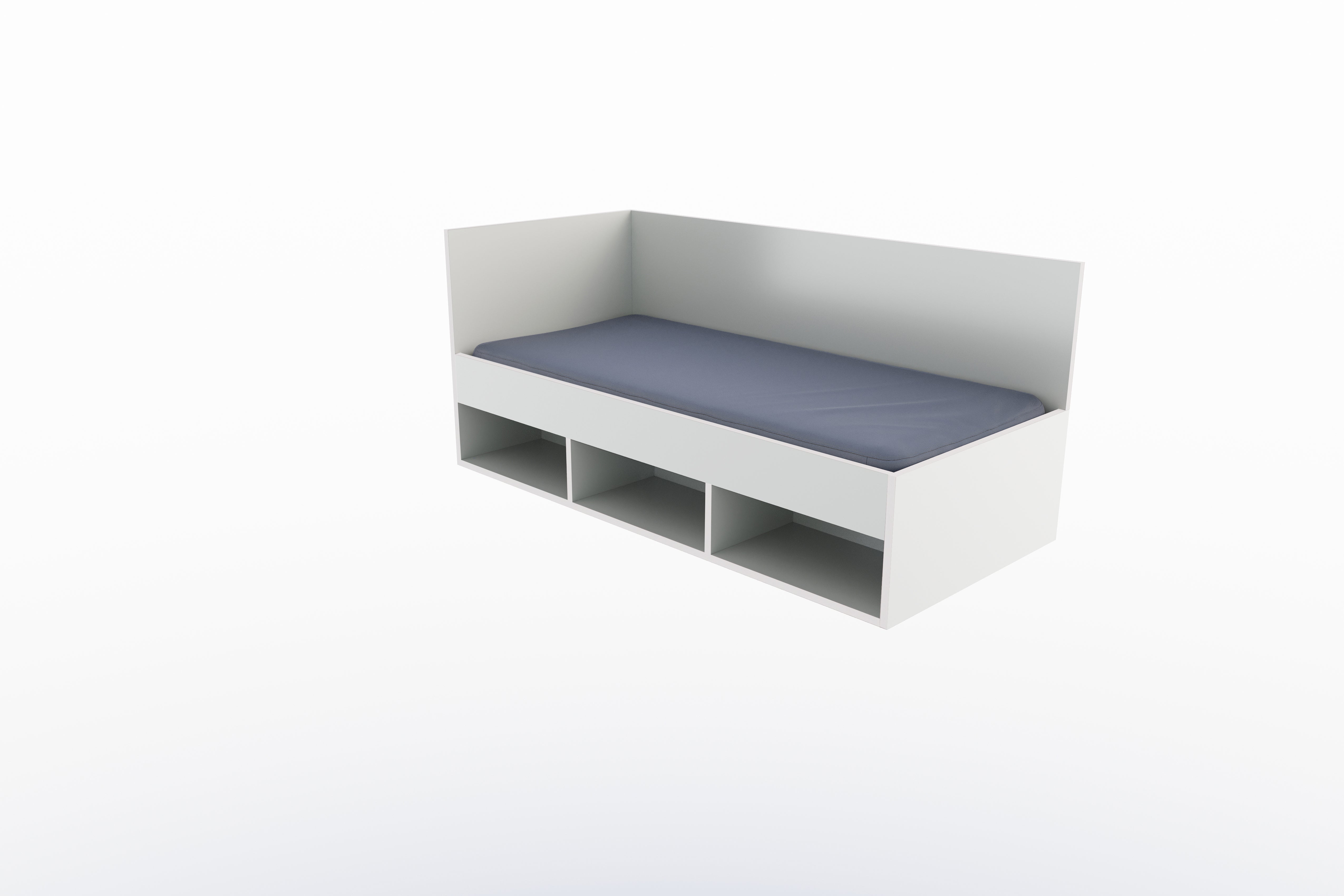 Corner Bett mit offenem Regal 90 x 200 links in Weiss präsentiert im Onlineshop von KAQTU Design AG. Bett ist von Müller Möbelwerkstätten