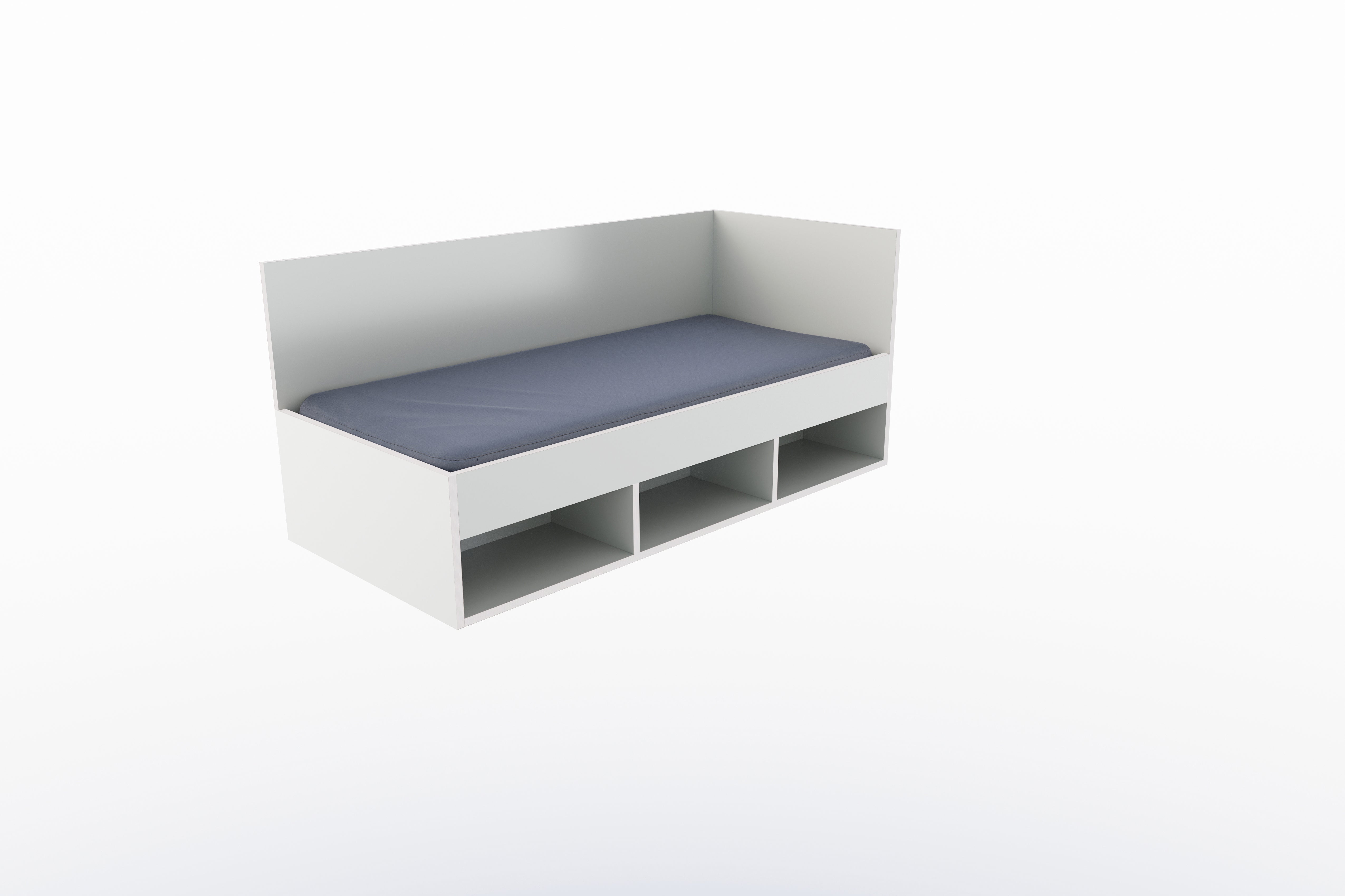 Corner Bett mit offenem Regal 90 x 200 rechts in Weiss präsentiert im Onlineshop von KAQTU Design AG. Bett ist von Müller Möbelwerkstätten