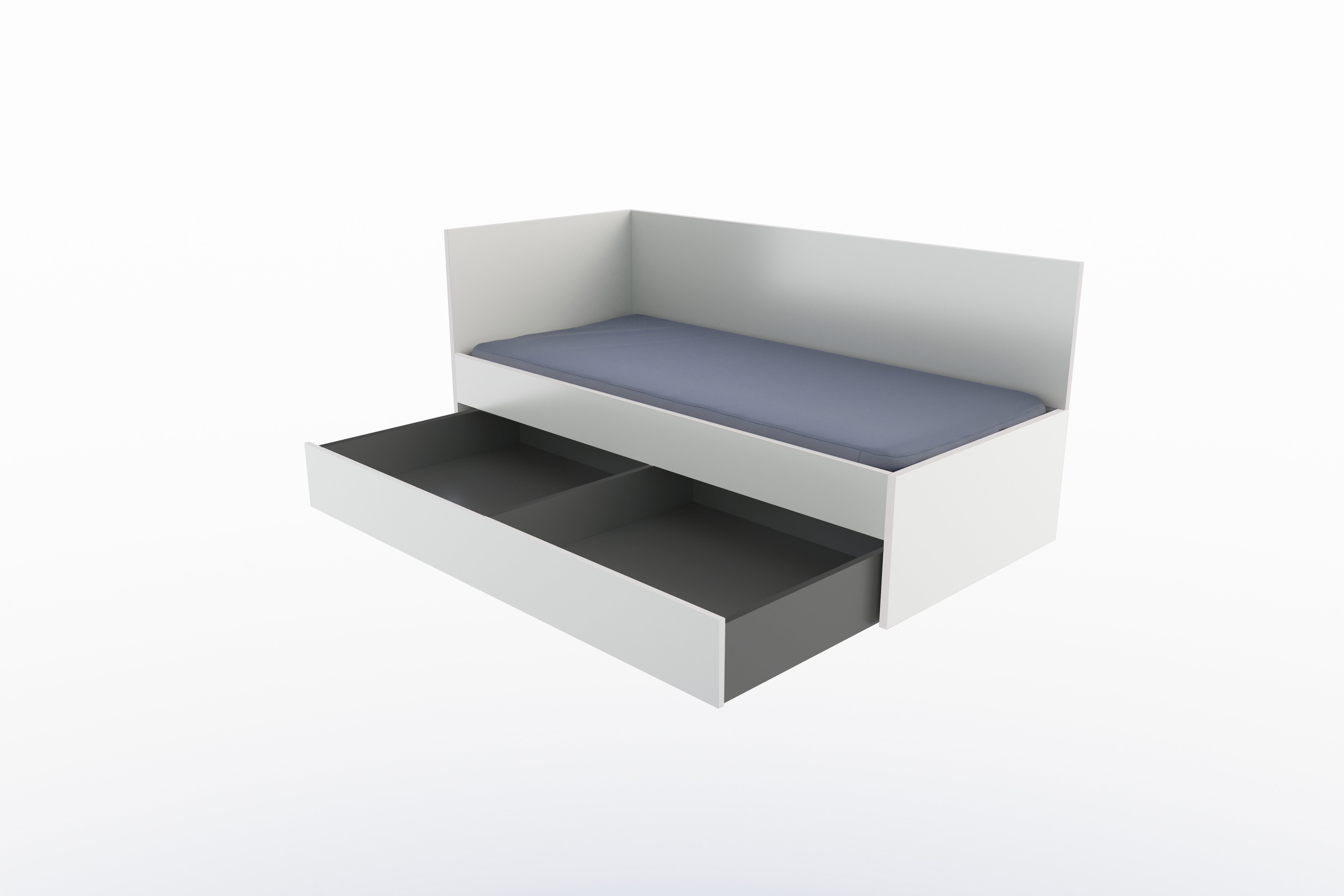 Corner Bett mit Auszug auf Rollen 90 x 200 links in Weiss präsentiert im Onlineshop von KAQTU Design AG. Bett ist von Müller Möbelwerkstätten