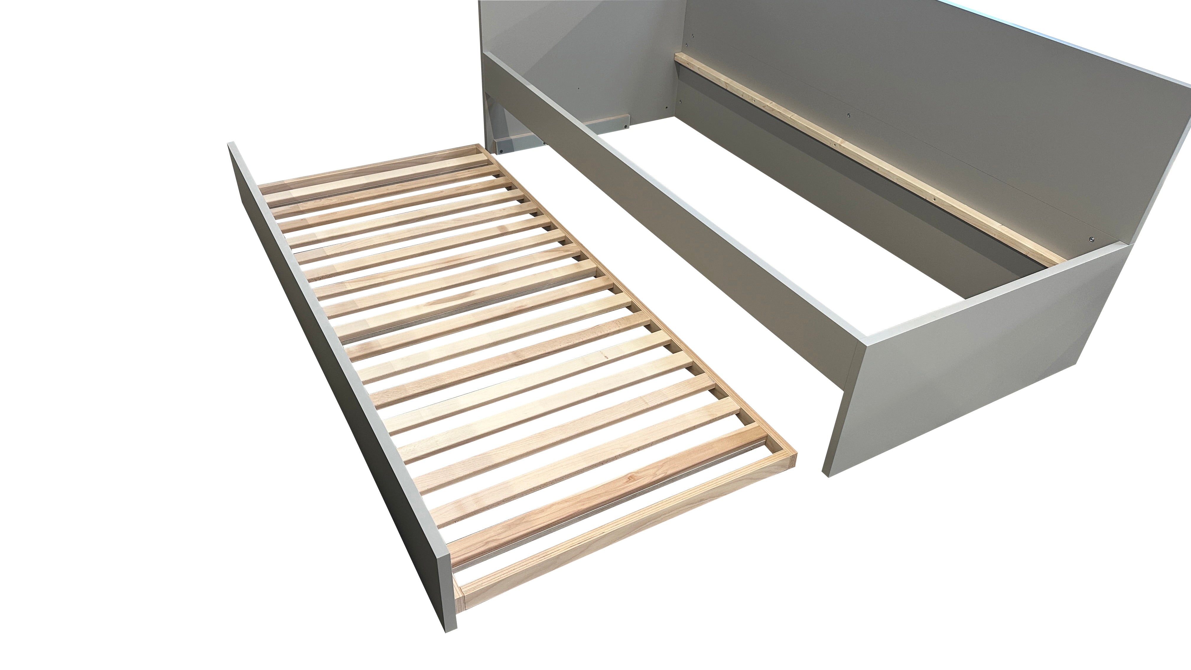Corner Bett mit ausziehbarer Liegefläche, höhengleich 90 x 200 rechts in Weiss präsentiert im Onlineshop von KAQTU Design AG. Bett ist von Müller Möbelwerkstätten