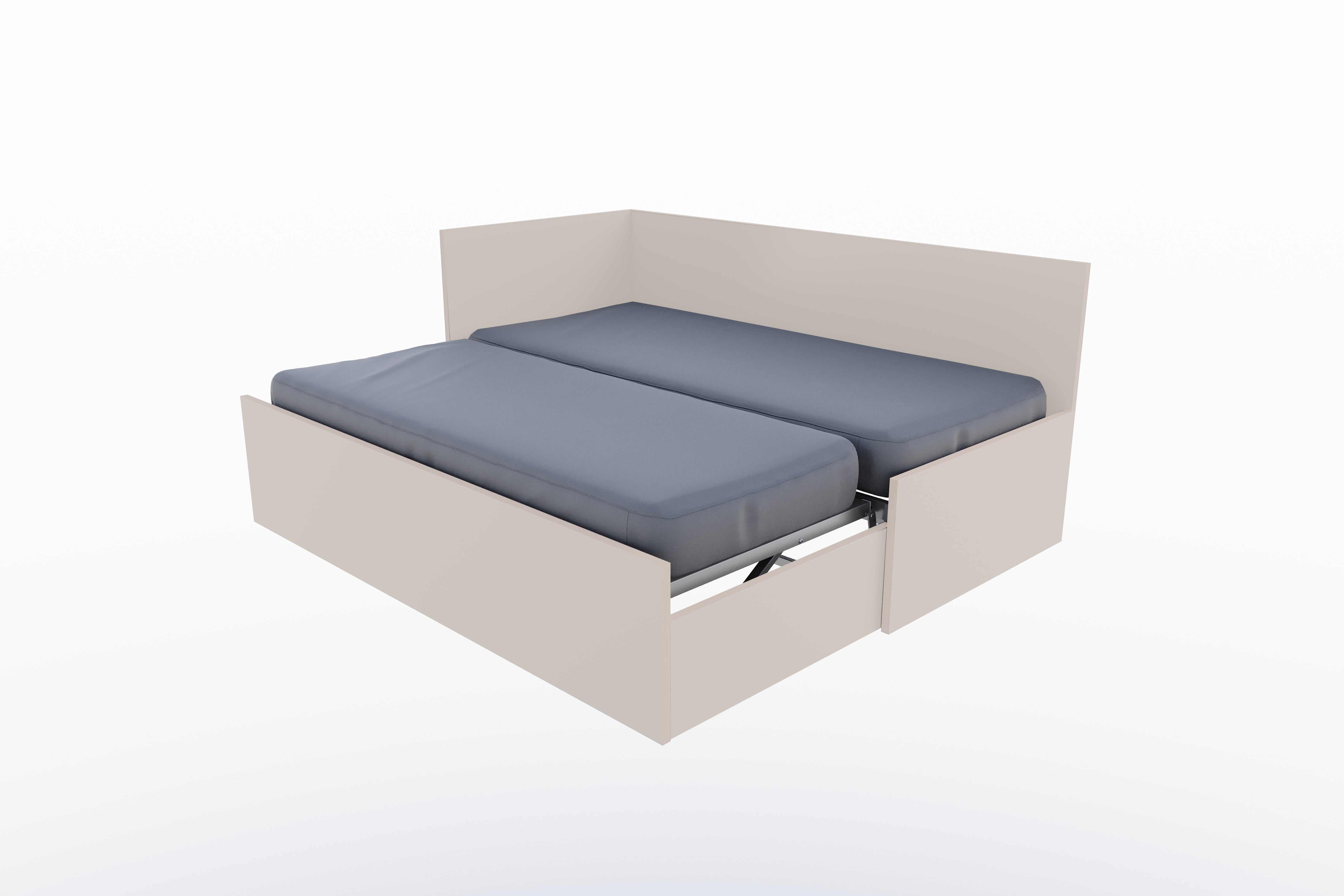 Corner Bett mit ausziehbarer Liegefläche, höhengleich 90 x 200 links in Kaschmirgrau präsentiert im Onlineshop von KAQTU Design AG. Bett ist von Müller Möbelwerkstätten