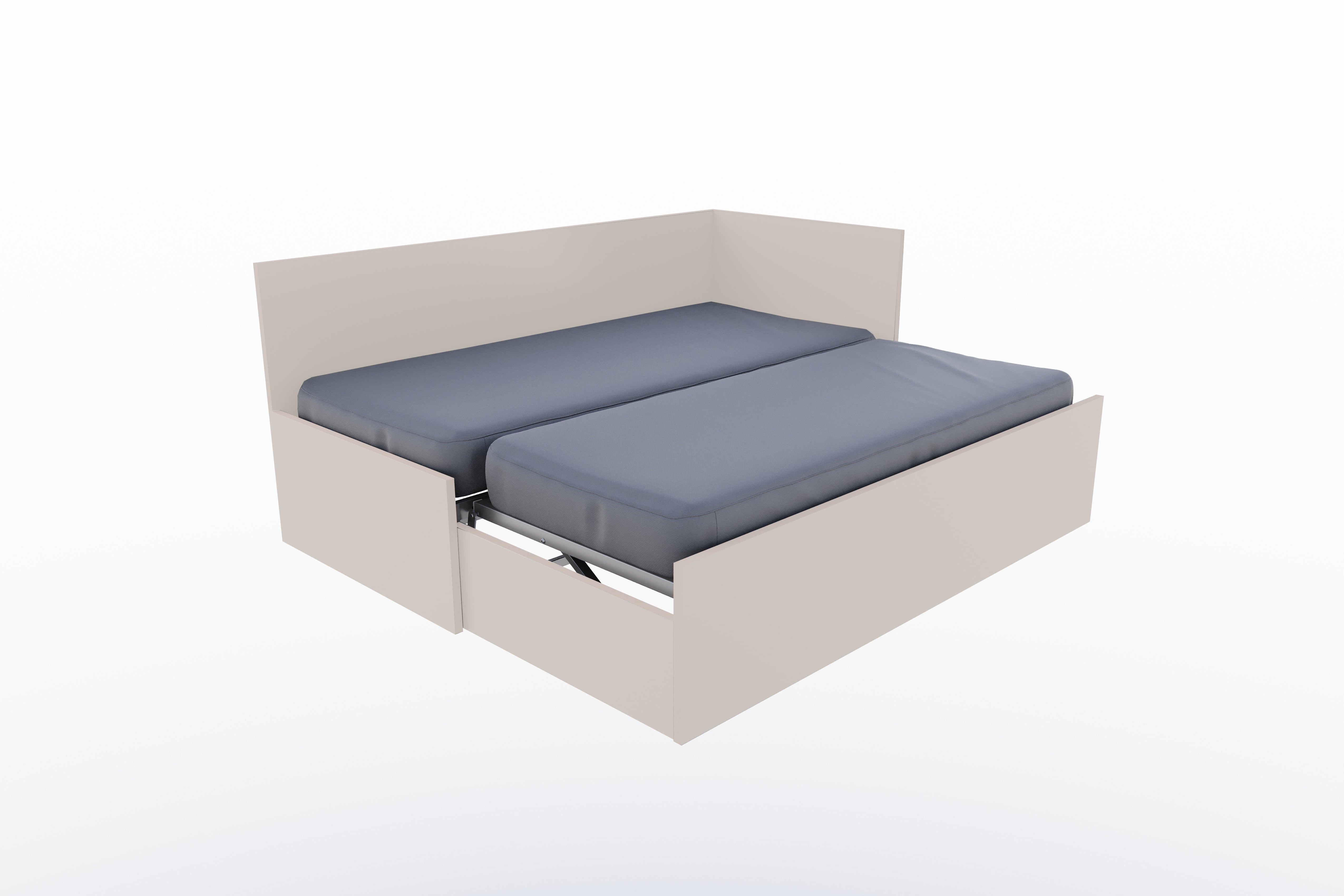 Corner Bett mit ausziehbarer Liegefläche, höhengleich 90 x 200 rechts in Kaschmirgrau präsentiert im Onlineshop von KAQTU Design AG. Bett ist von Müller Möbelwerkstätten
