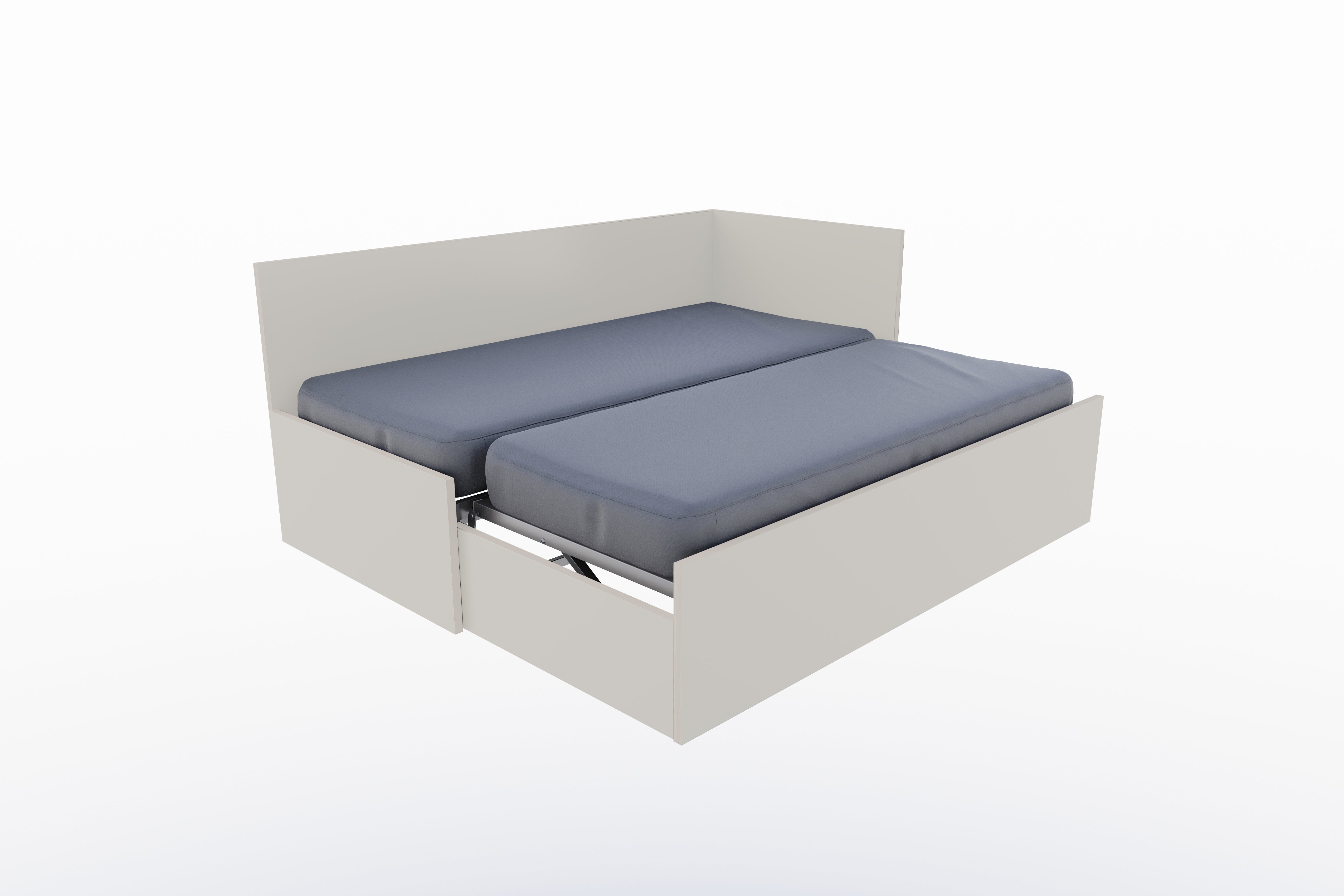 Corner Bett mit ausziehbarer Liegefläche, höhengleich 90 x 200 rechts in Steingrau präsentiert im Onlineshop von KAQTU Design AG. Bett ist von Müller Möbelwerkstätten
