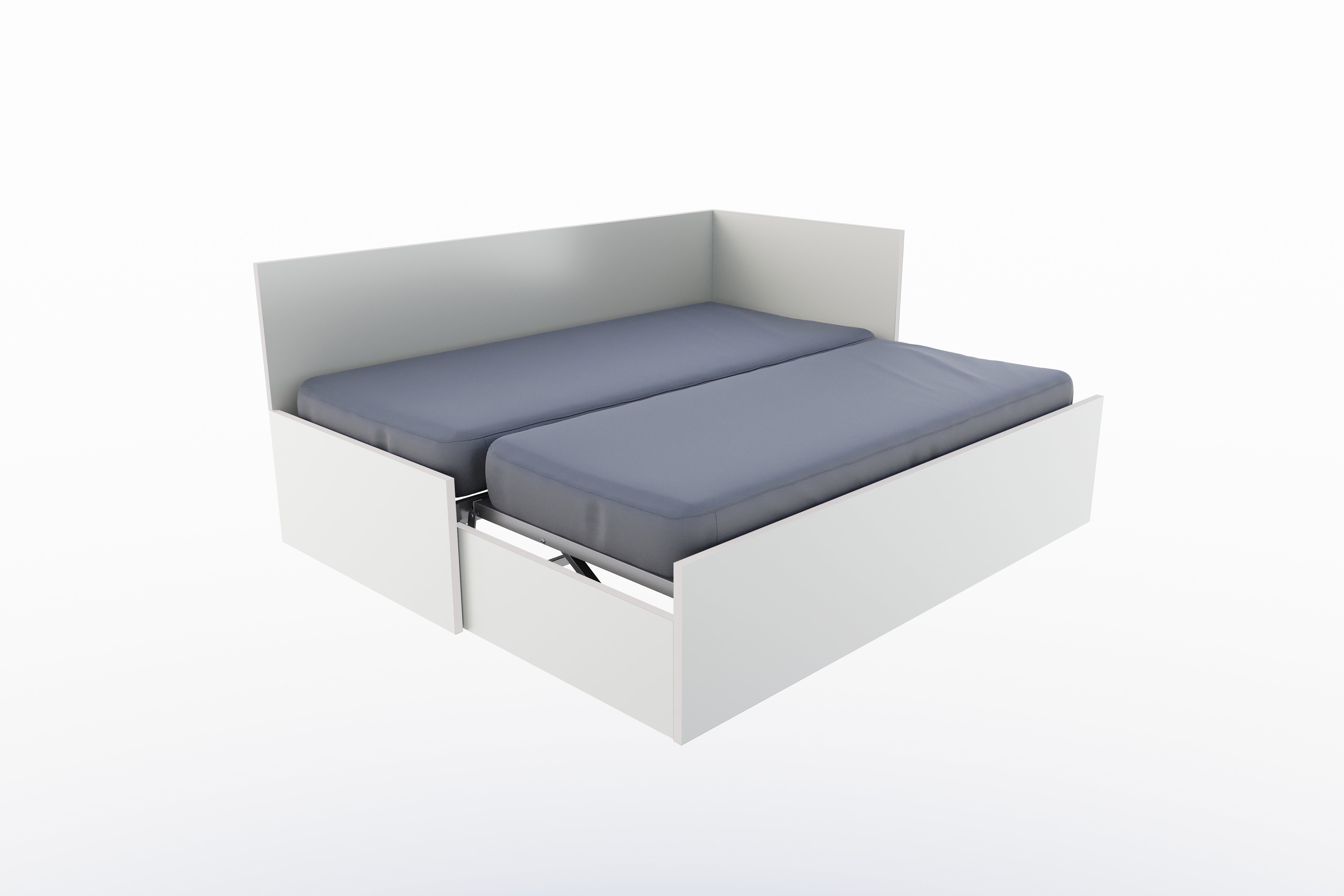 Corner Bett mit ausziehbarer Liegefläche, höhengleich 90 x 200 rechts in Weiss präsentiert im Onlineshop von KAQTU Design AG. Bett ist von Müller Möbelwerkstätten