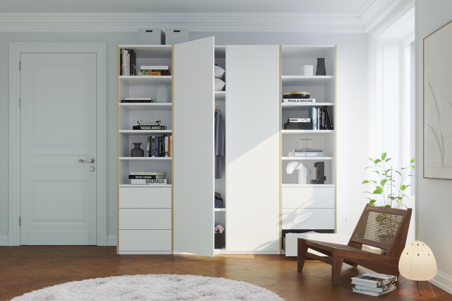Modular Plus Kombination 9 in Weiss präsentiert im Onlineshop von KAQTU Design AG. Drehtürenschrank ist von Müller Möbelwerkstätten