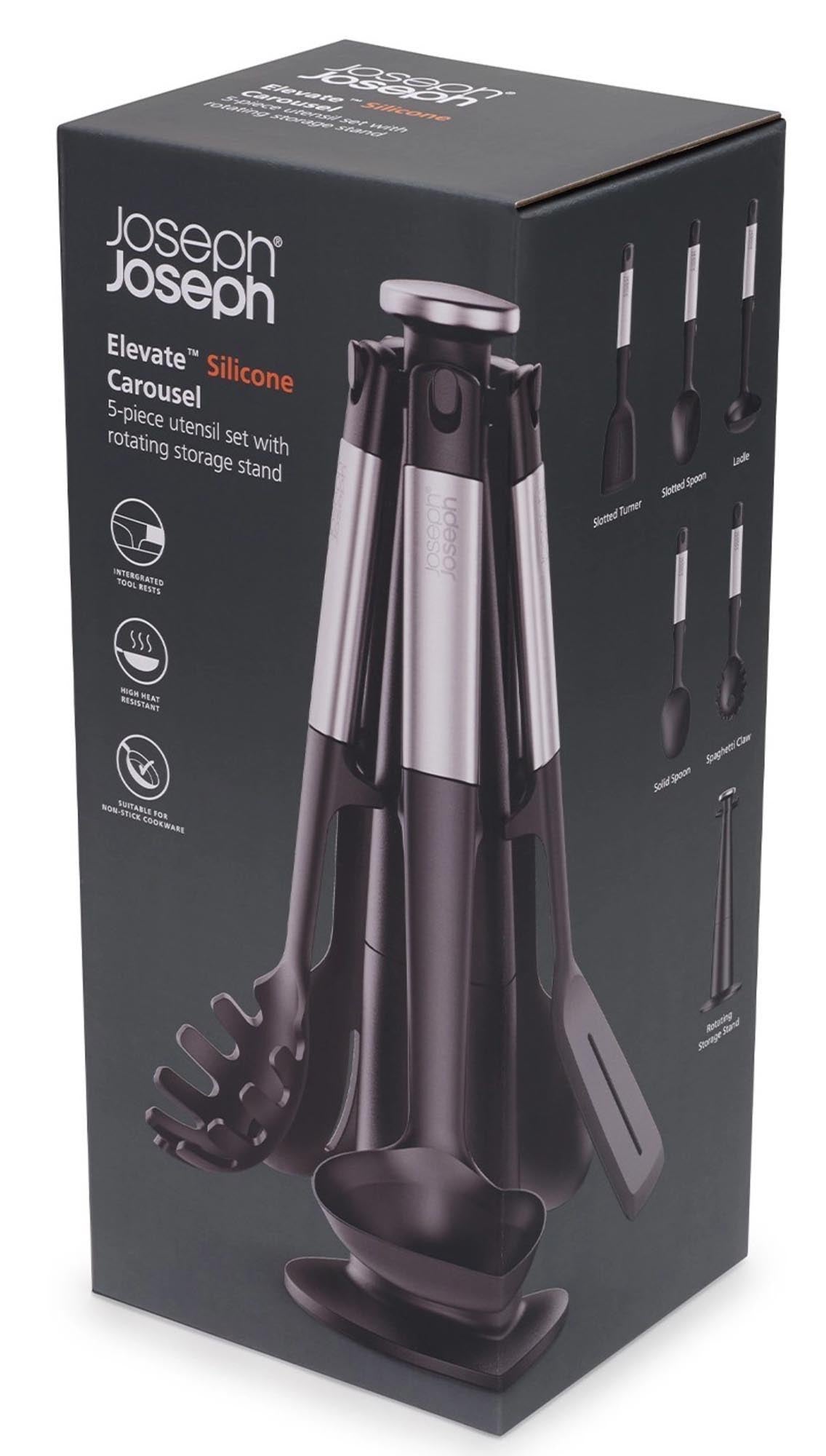 Das Elevate Karussell von Joseph Joseph bietet 5 hochwertige Küchenhelfer aus Silikon und Stahl, perfekt für Ihre moderne Küche.