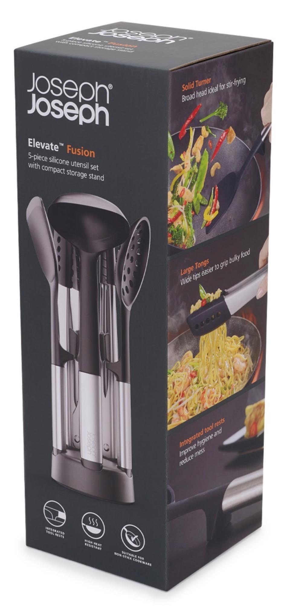 Modernes 5-teiliges Küchenutensilien-Set aus Silikon mit praktischem Ständer, perfekt für eine ordentliche und funktionale Küche.