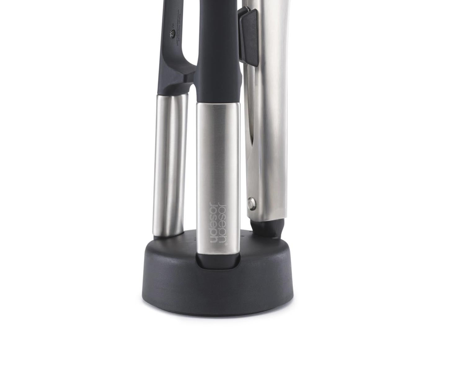 Modernes 3-teiliges Silikon-Küchenhelfer-Set mit Ständer, perfekt für sauberes und effizientes Kochen, von Joseph Joseph.