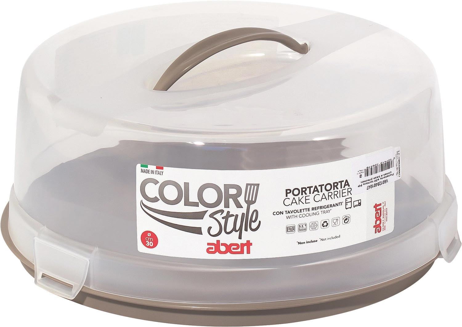 Tortenbox D30cm H15 Haube klar, Boden weiss (ohne Kühlakku) in Transparent präsentiert im Onlineshop von KAQTU Design AG. Küchenhelfer ist von Abert