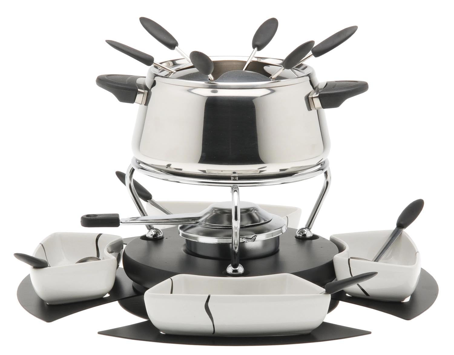 Fondue Set Bianca für Gemüse und Fleisch, 18-teilig in Silber präsentiert im Onlineshop von KAQTU Design AG. Geschirr ist von Nouvel