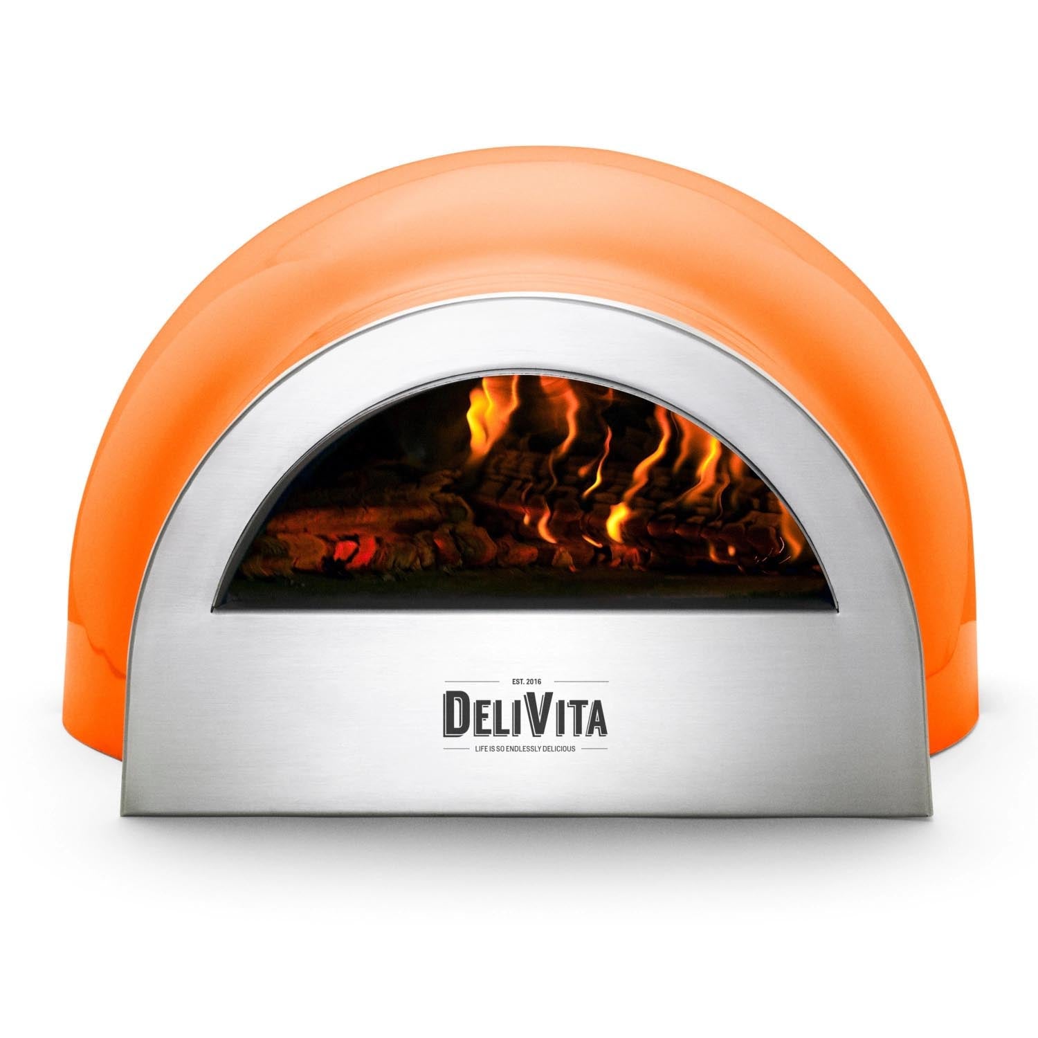 Der Delivita Ofen in Orange ist ein stilvoller, tragbarer Holzofen, ideal für Pizza und mehr, mit modernem Design und hoher Funktionalität.