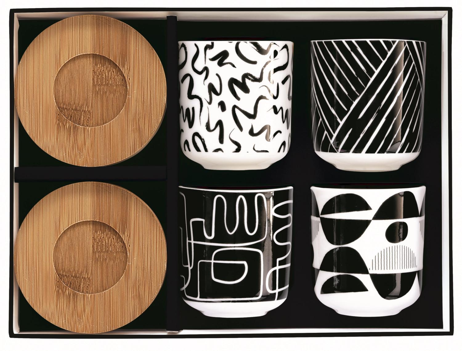 Modernes 4er Set Kaffeetassen (110 ml) mit kreativem Graffiti-Design von Easy Life, ideal für stilvolle Kaffeegeniesser.