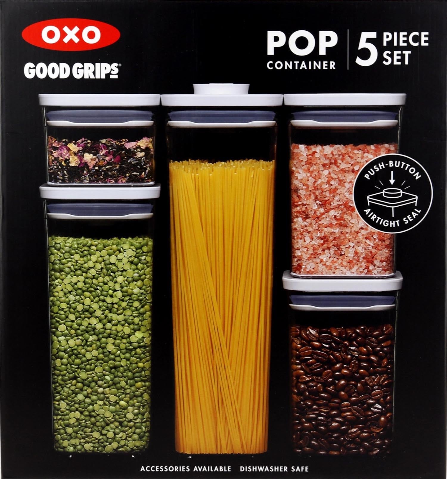 Das OXO Good Grips POP Container Set (5-teilig) bietet luftdichte Aufbewahrung in verschiedenen Grössen für frische Lebensmittel.