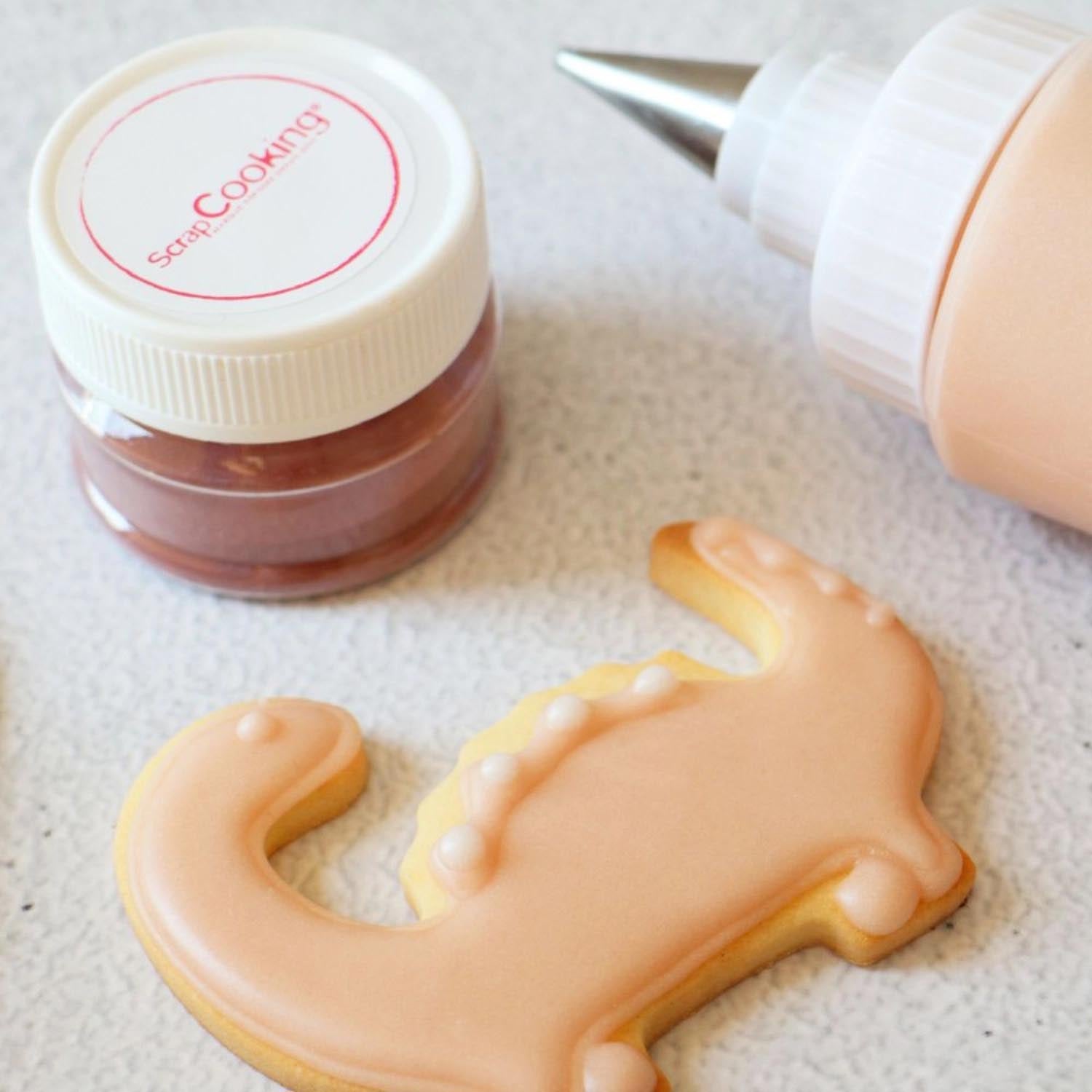 Natürliches Lebensmittelfarbpulver-Set von Scrap Cooking, perfekt für Dino-Motive in Backwaren und kreativen Desserts.