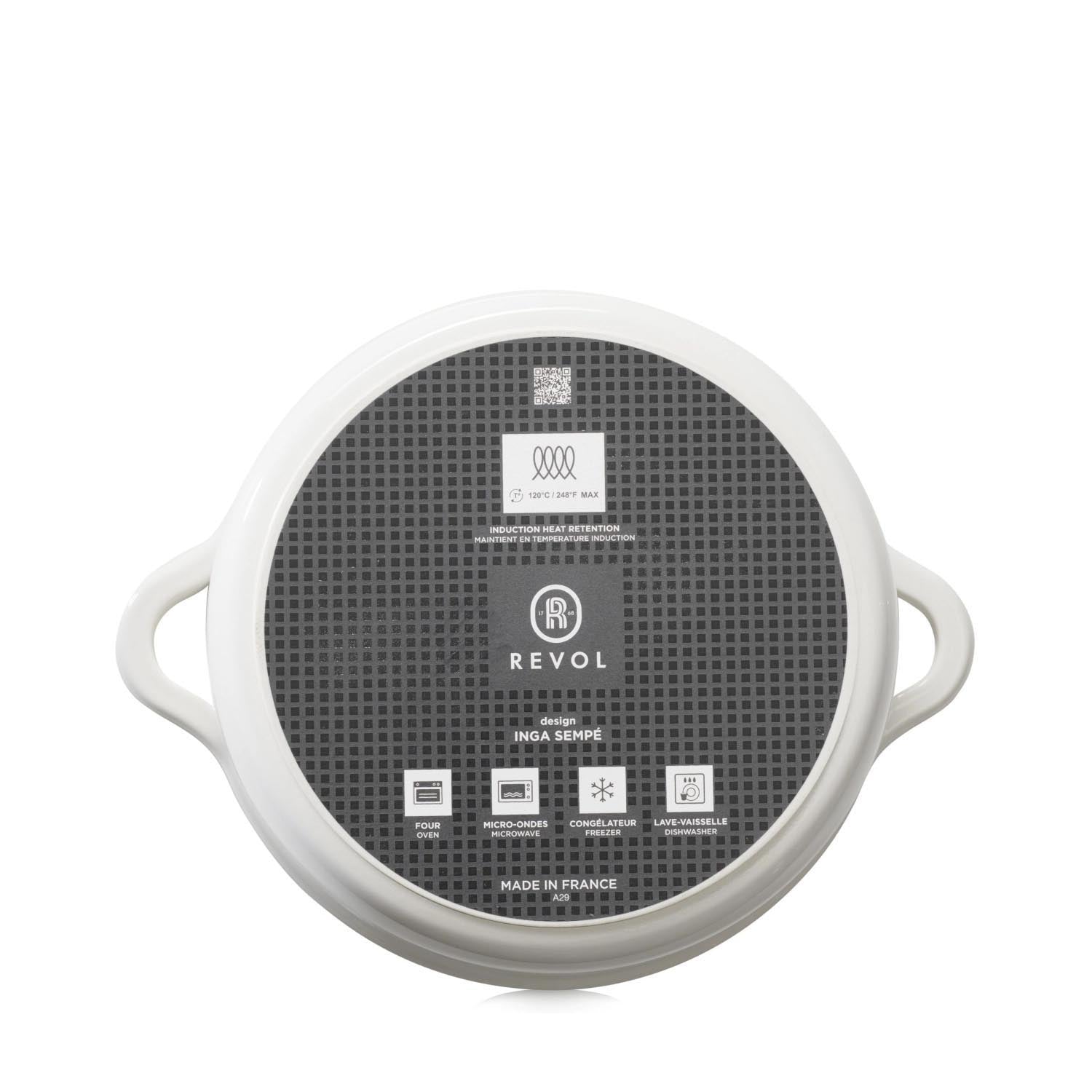 Stilvolle Induktionskasserolle D26cm in Alabasterweiss von Revol, perfekt für modernes Kochen ohne Deckel.