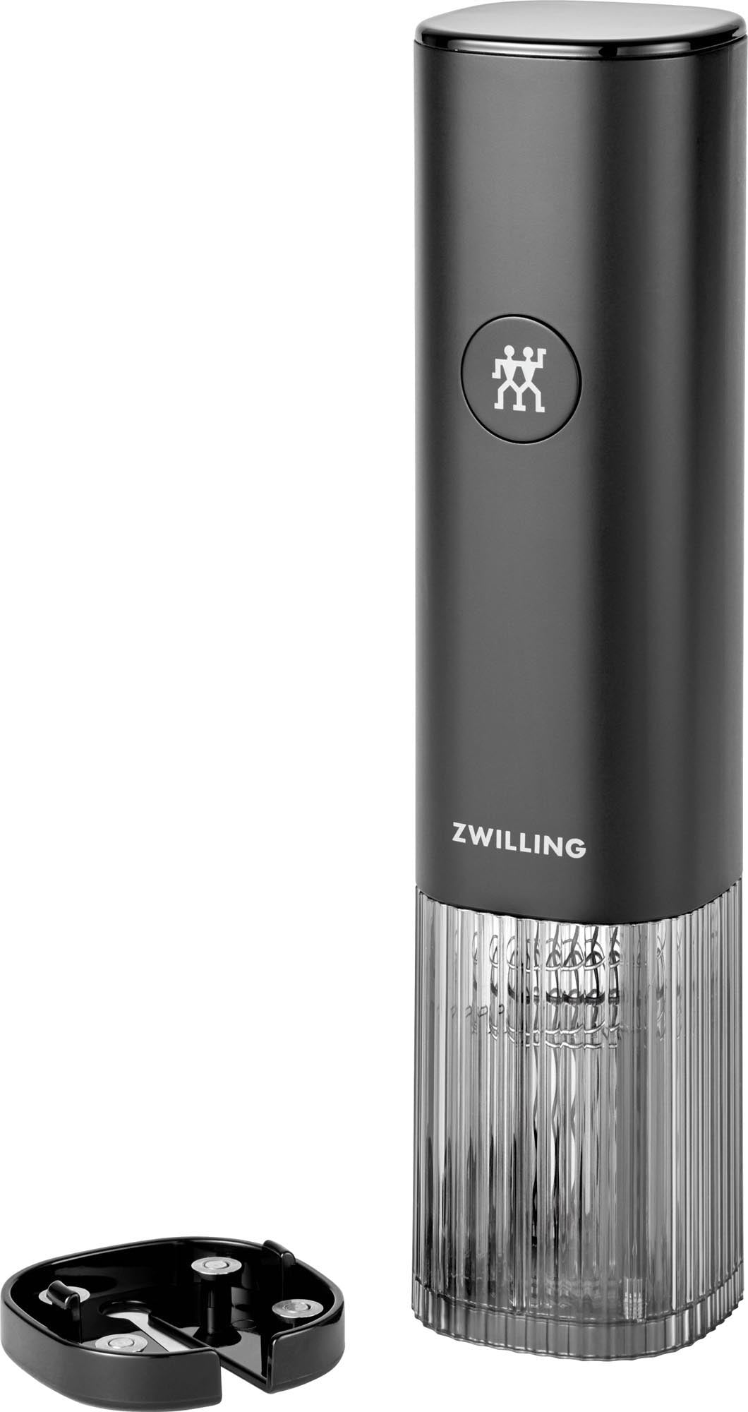 Eleganter elektrischer Weinöffner von Zwilling in Schwarz, ideal für müheloses Entkorken von Weinflaschen.