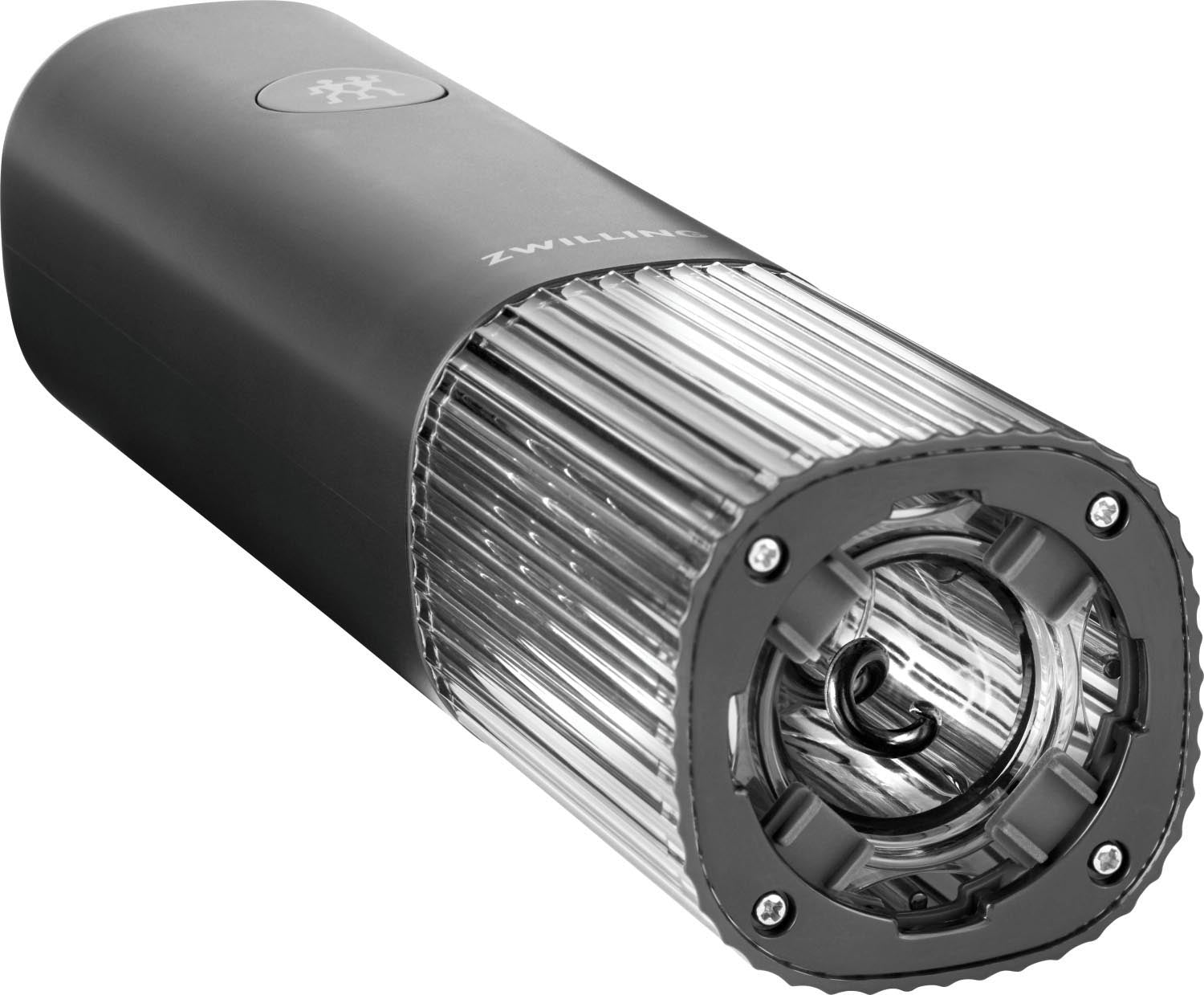 Stilvoller elektrischer Weinöffner von Zwilling in Schwarz, perfekt für einfaches und schnelles Öffnen von Weinflaschen.