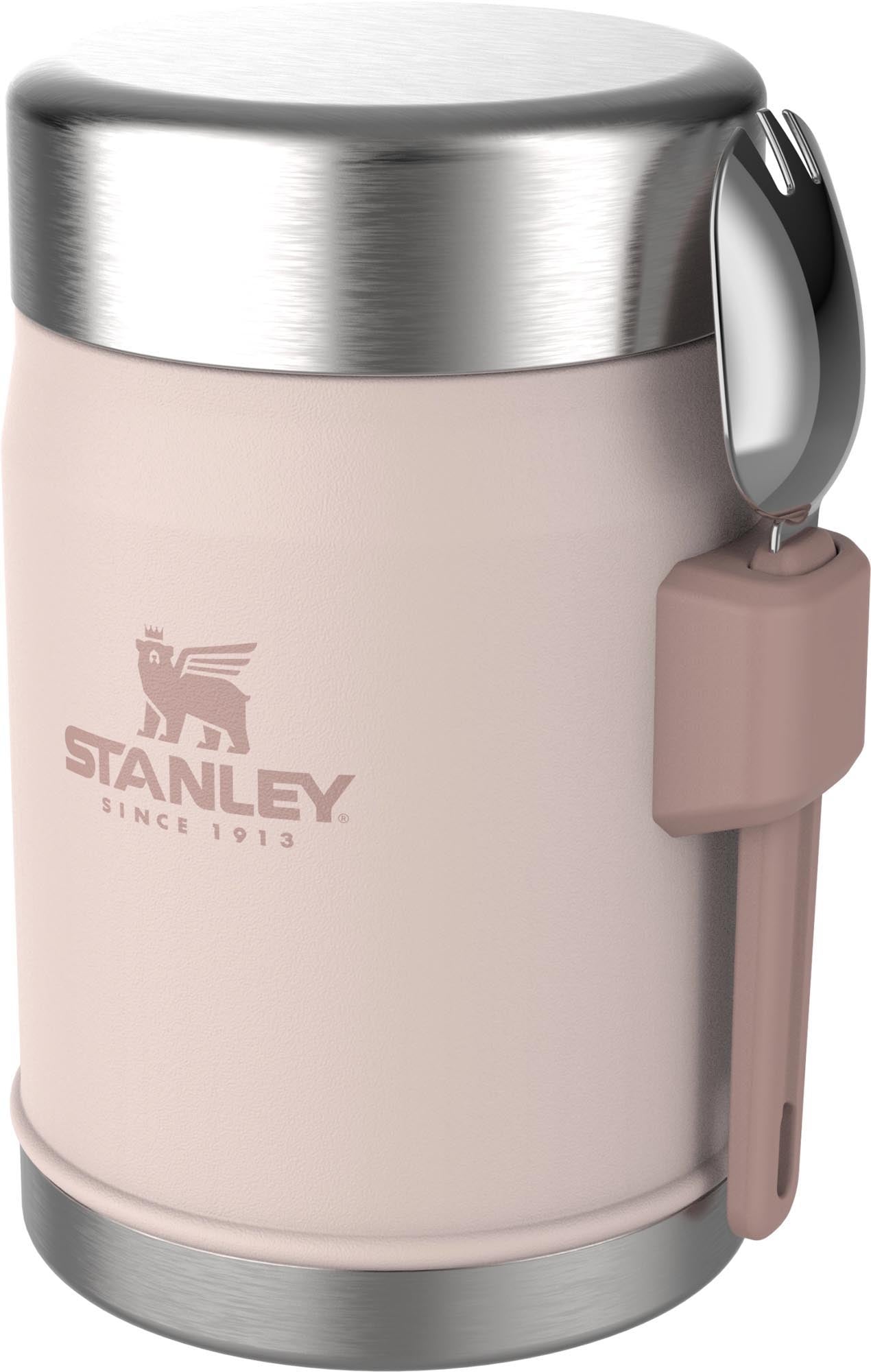 Praktischer Stanley Food Jar 0.4l in Rose Quartz mit Spork, ideal für unterwegs. Hält Speisen warm oder kalt, robust und stilvoll.