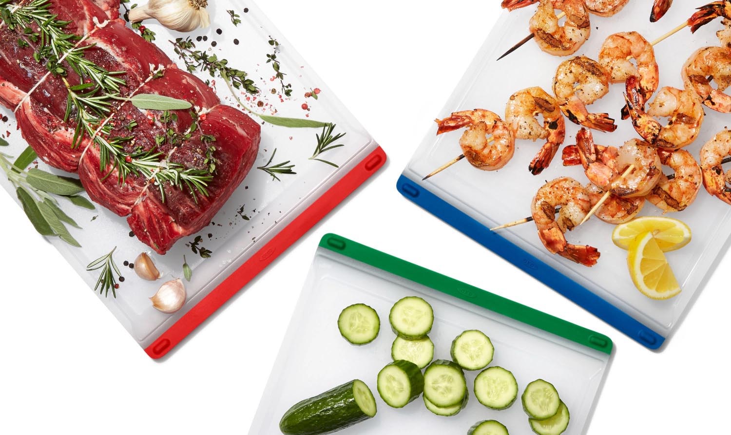 3er Set OXO Good Grips Schneidebretter: robust, rutschfest, hygienisch, spülmaschinengeeignet, ideal für vielseitige Küchenaufgaben.