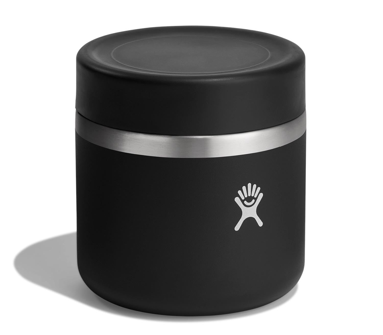 Schwarzer Essensbehälter von Hydro Flask mit 590ml Volumen, ideal für die Aufbewahrung von Speisen, stilvolles Design für unterwegs.