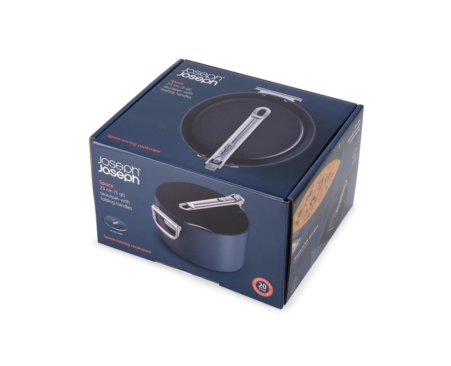 Entdecken Sie die innovative Space Stielkasserolle D23cm von Joseph Joseph – platzsparend, mit klappbarem Griff und hochwertiger Antihaftbeschichtung.