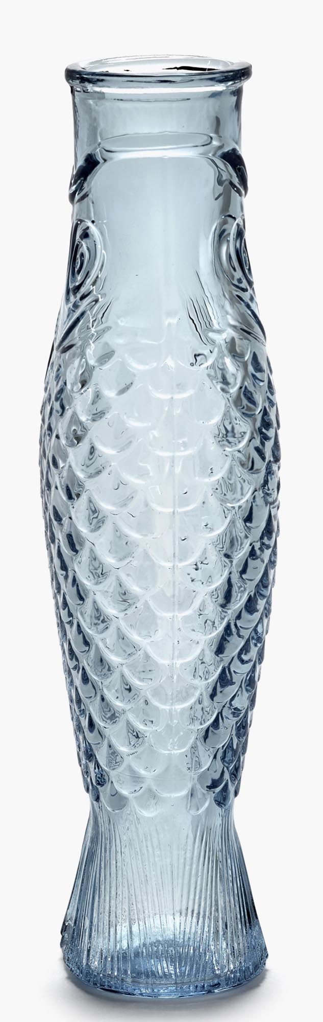 Die Fish&Fish Flasche von Serax, 1 Liter, transparent hellblau, inspiriert von Vintage-Design, ideal für stilvolles Servieren.