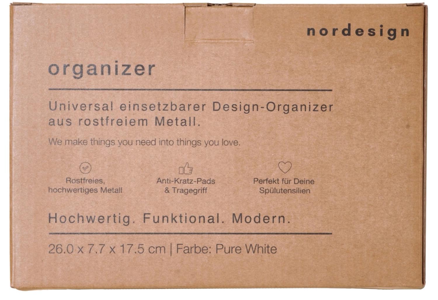 Moderner Spülbecken Organizer in Weiss von Nordesign, perfekt für eine stilvolle und ordentliche Küchengestaltung.