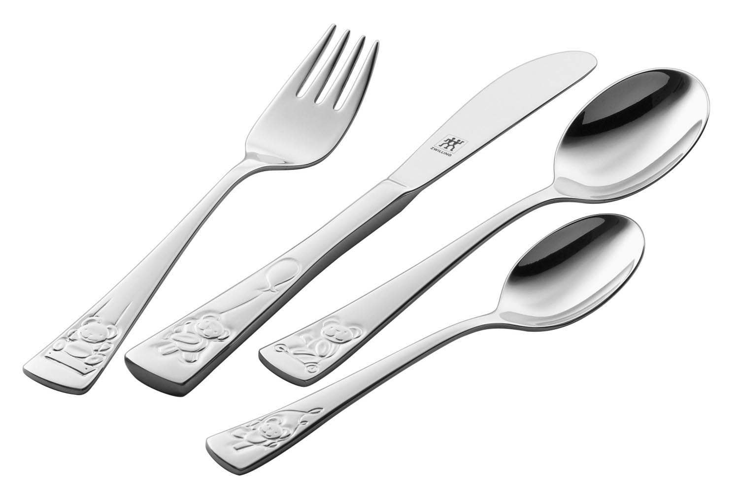 4tlg. Kinderbesteck Teddy in Silber präsentiert im Onlineshop von KAQTU Design AG. Besteck ist von Zwilling