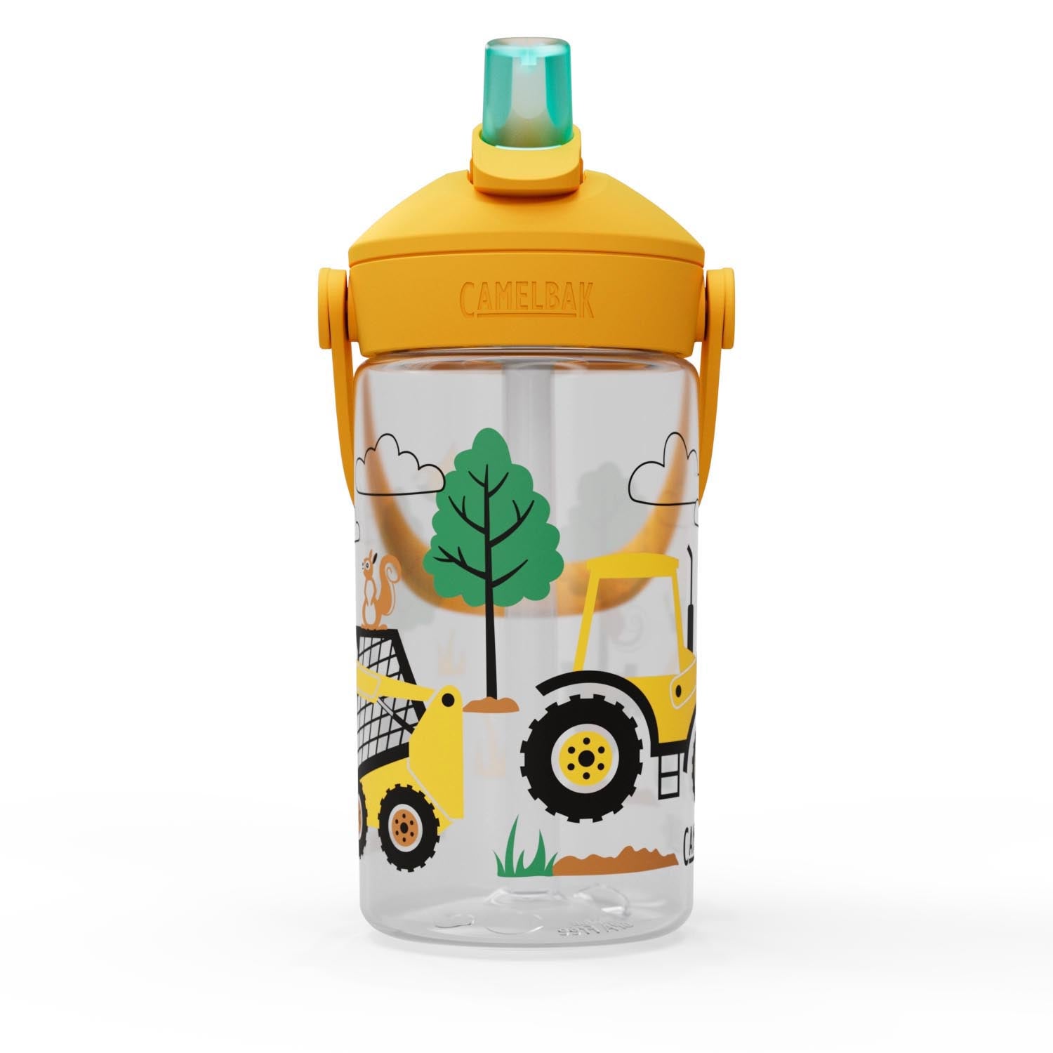 Die CamelBak Trinkflasche für Kinder (0,4 l) mit Traktor- und Baum-Motiv ist robust, auslaufsicher und ideal für unterwegs.