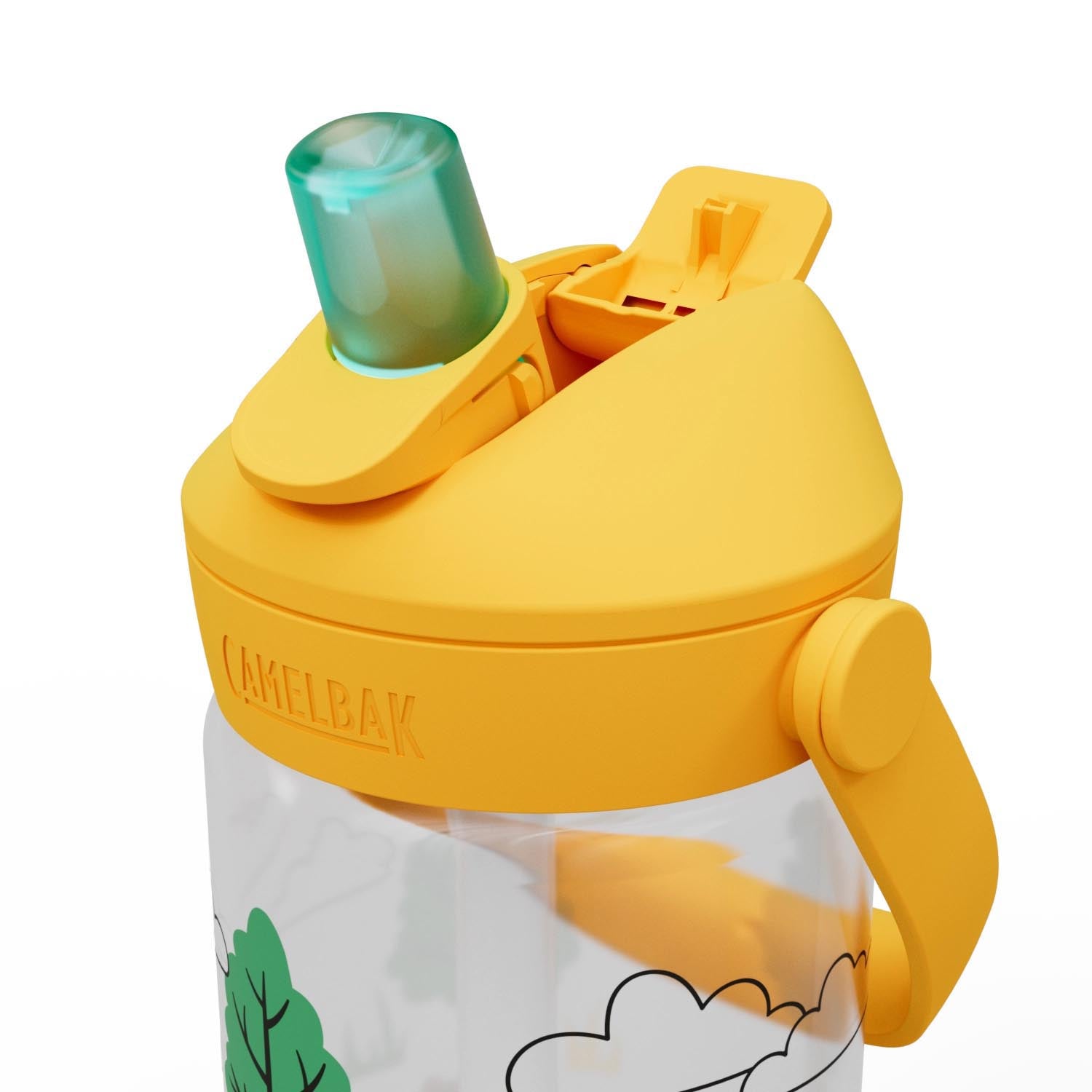 Die CamelBak Kinderflasche (0,4 l) mit Traktor- und Baumdesign ist langlebig, auslaufsicher und perfekt für Abenteuer.