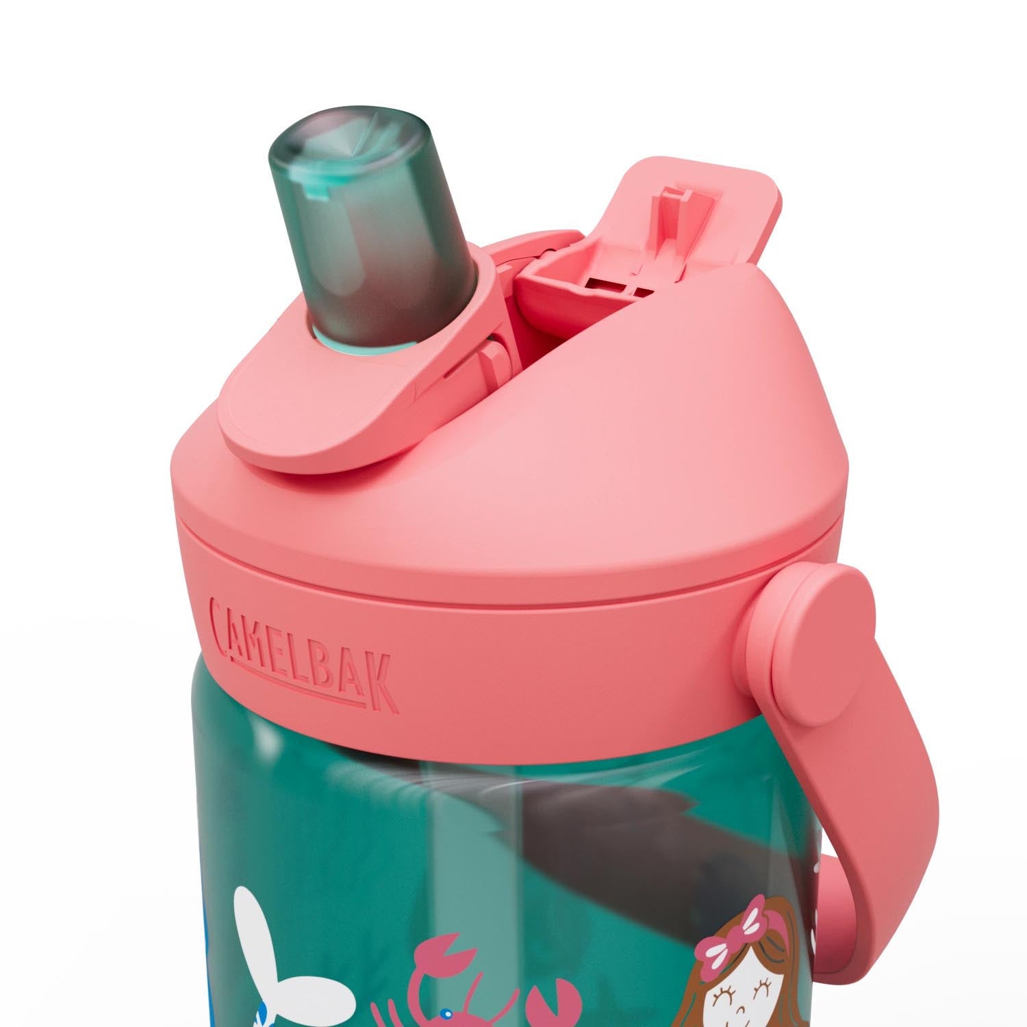 Die Camelbak Kinderflasche (0.4l) mit Flip-Strohhalm und Meerjungfrauen-Motiv, perfekt für unterwegs, Schule und Freizeit.