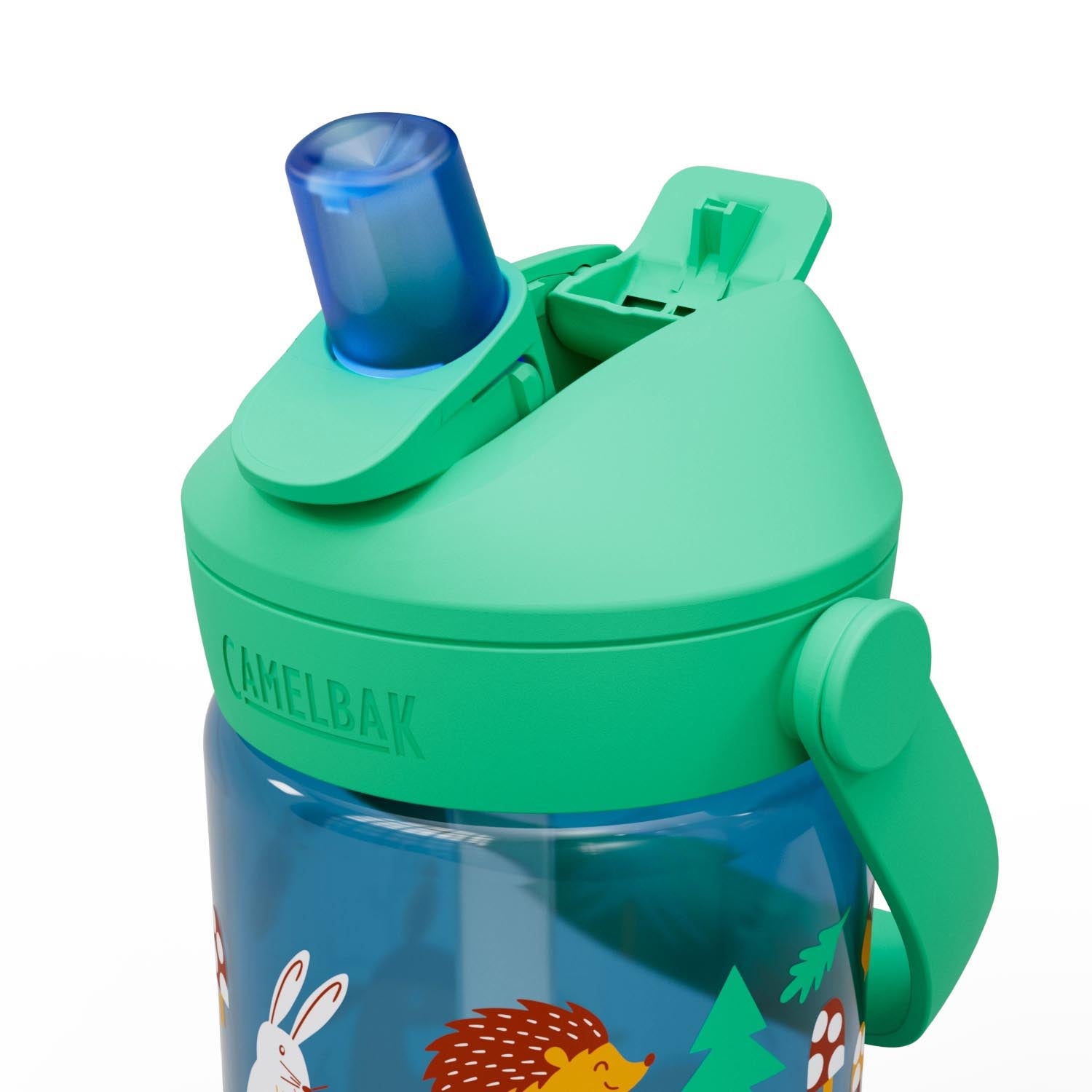 Die Camelbak Thrive Flip Straw Kids 0.4l Trinkflasche im Friendly Forest Design ist ideal für Kinder, auslaufsicher und praktisch.