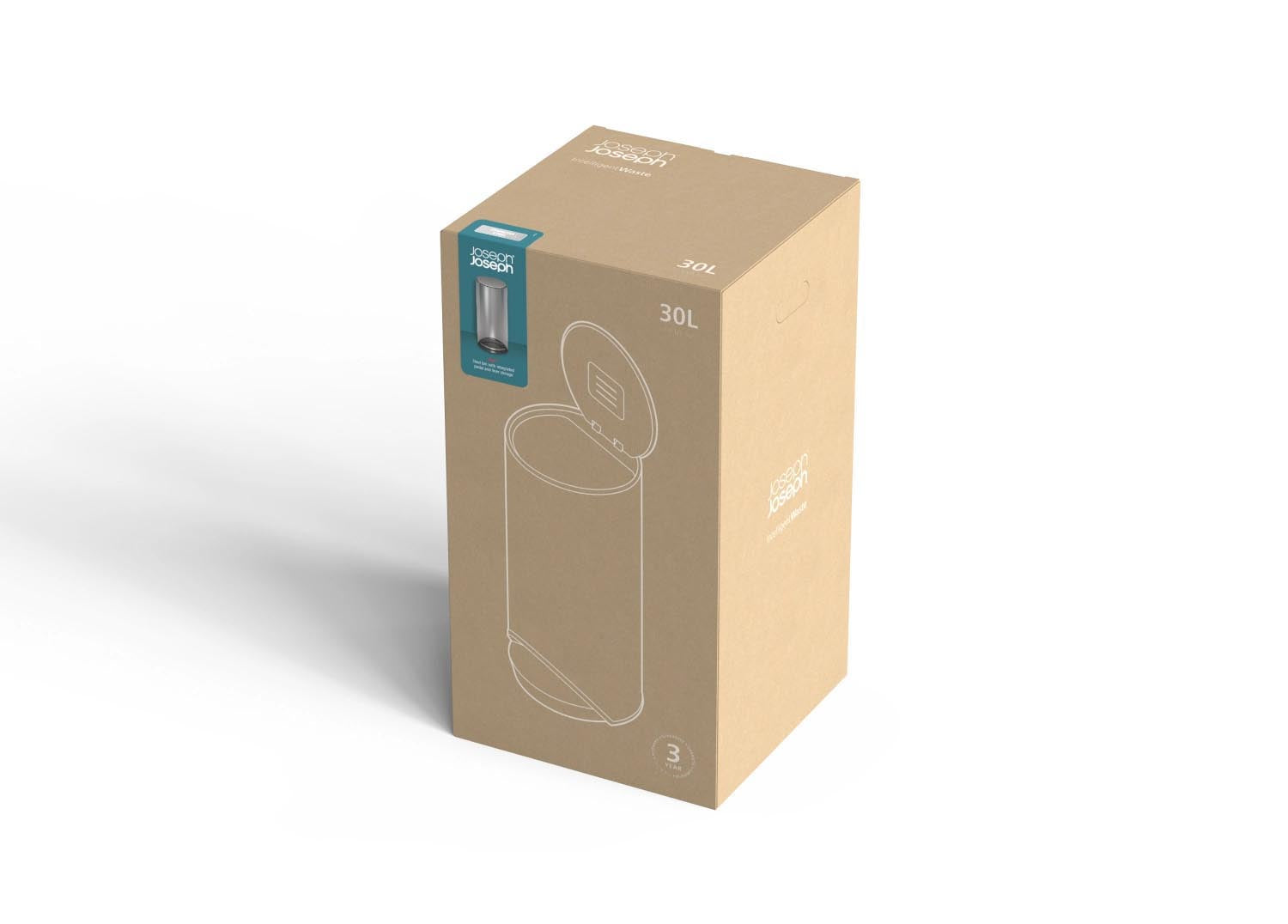 Moderner 30L Pedaleimer von Joseph Joseph in Carbon-Schwarz, H72cm, D34cm, mit Innentasche, ideal für stilvolle Mülltrennung.