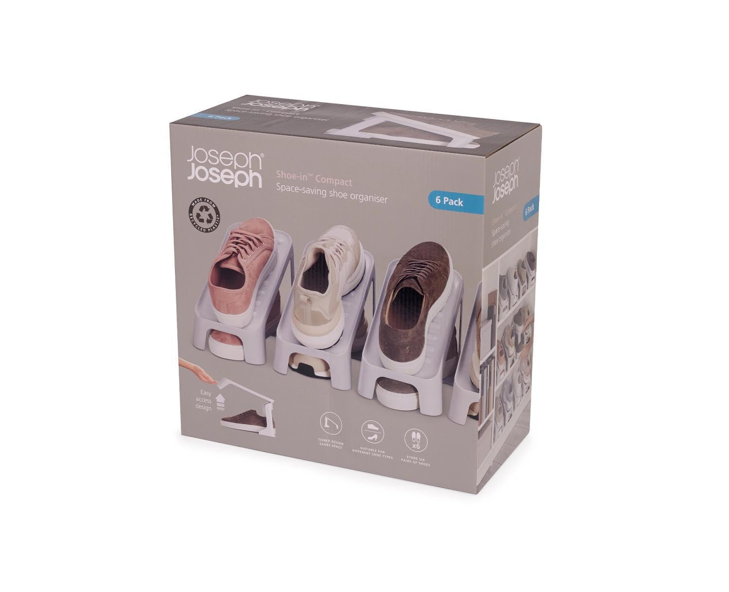 Praktisches 6er Set Schuh-Organizer von Joseph Joseph, aus umweltfreundlichem PP in Ecru, für platzsparende und stilvolle Schuhlagerung.