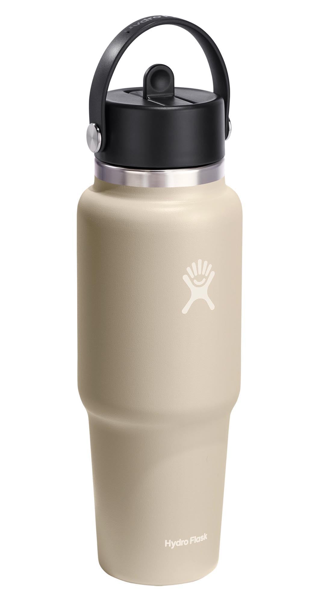 Moderne Hydro Flask Trinkflasche in Oat, 945ml, mit praktischem flexiblen Deckel und integriertem Strohhalm für unterwegs.