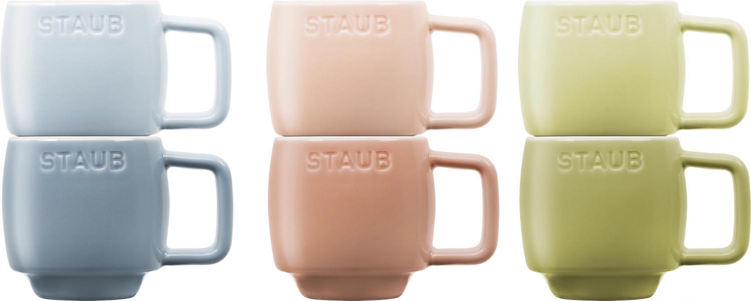 Elegantes 6-teiliges Tassenset von Staub, 100 ml, aus Keramik, perfekt für Espresso, stilvoll und hochwertig für Kaffeeliebhaber.