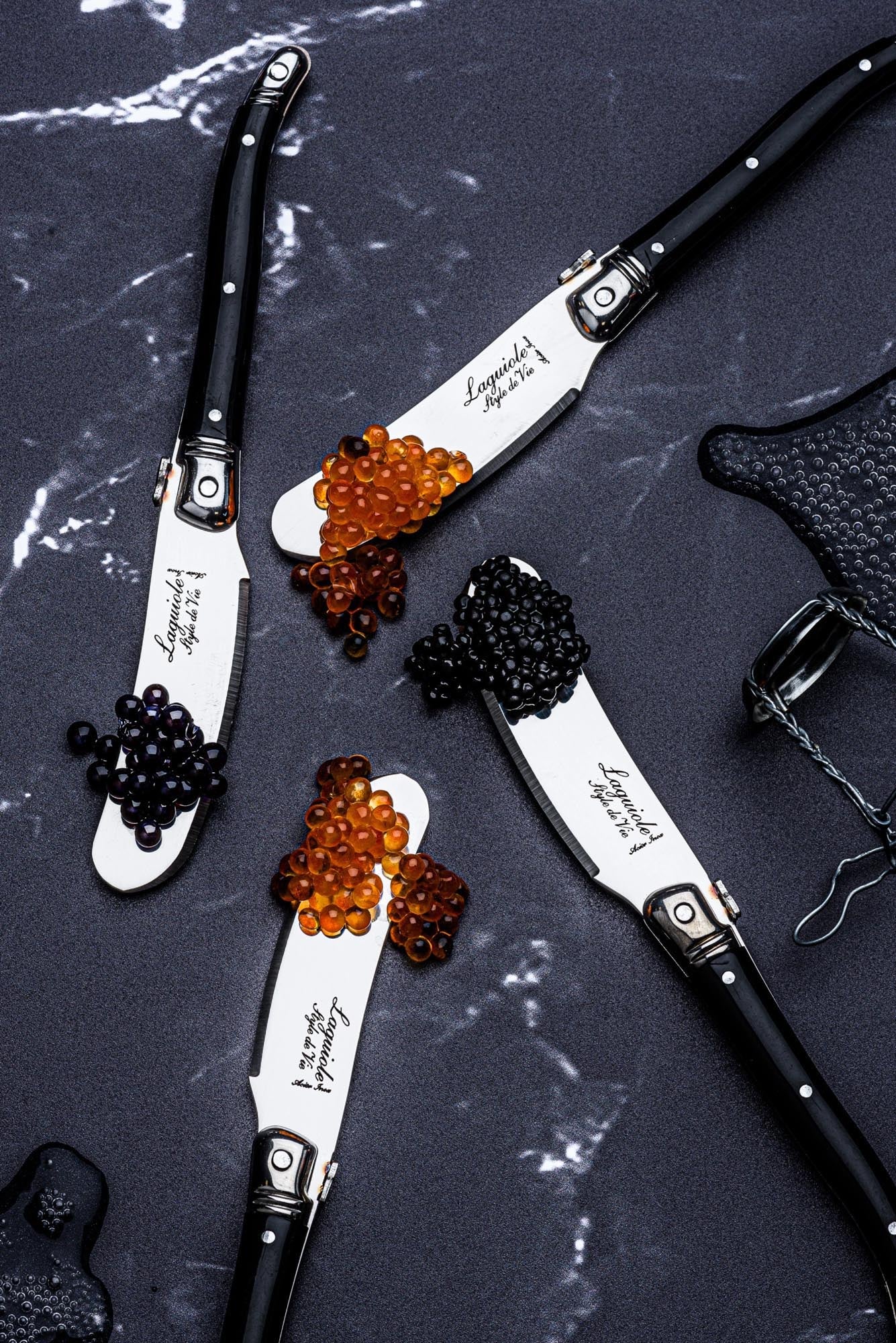 Stilvolles Laguiole Buttermesser mit schwarzem Griff, perfekt für elegantes Servieren. Hochwertige Qualität und edles Design.