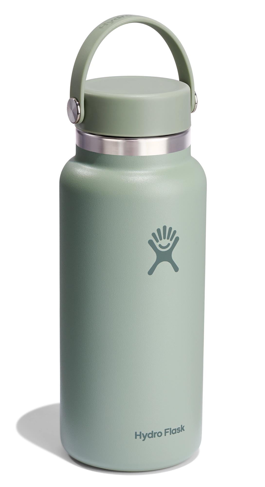Stylische Hydro Flask Trinkflasche mit 945ml und Wide Flex Deckel in elegantem Agave-Grün, ideal für unterwegs und im Alltag.